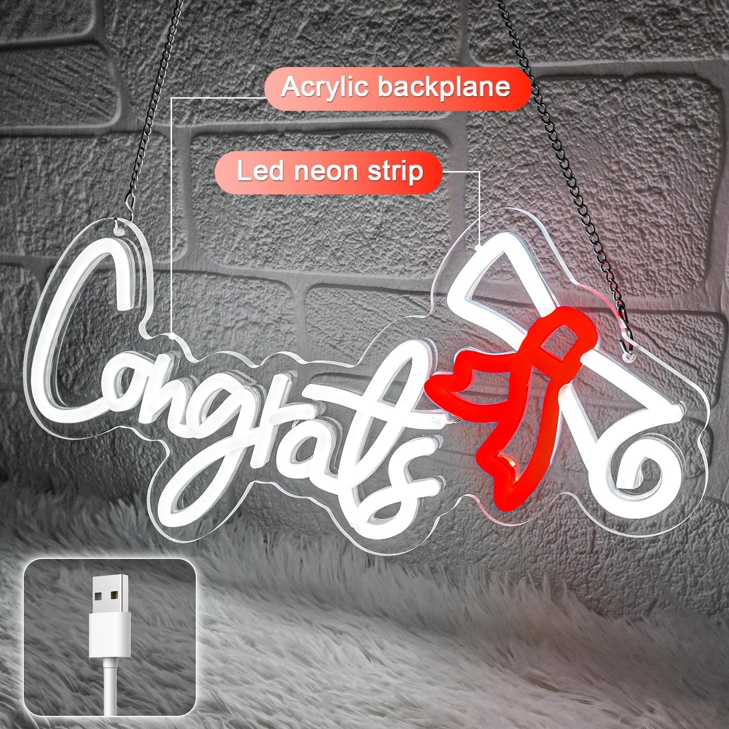 Congrats Graduation Neon Sign - Class of 2025 Graduation Party Decorations,LED Neon Light Up Sign for Photo Backdrop,Graduate Ceremony Wall Decor for High School College Celebration