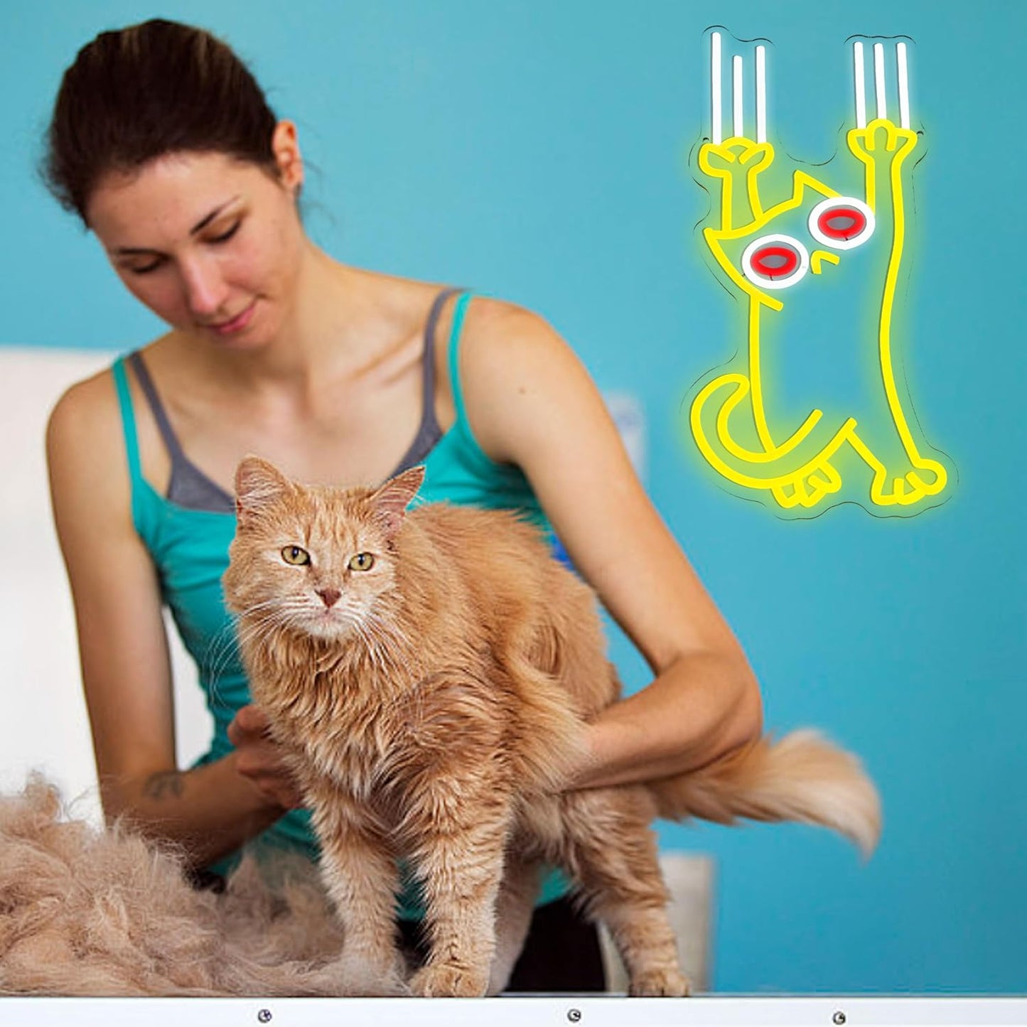 Falling Cat Neon Sign Funny Cat LED Light Sign Wall Decoration Dimmable Animal Neon Light Sign for Restaurant Cafe Pet Shop Pet Clinic Home Birthday Party Man Cave Pet Lover Teenager Gift
