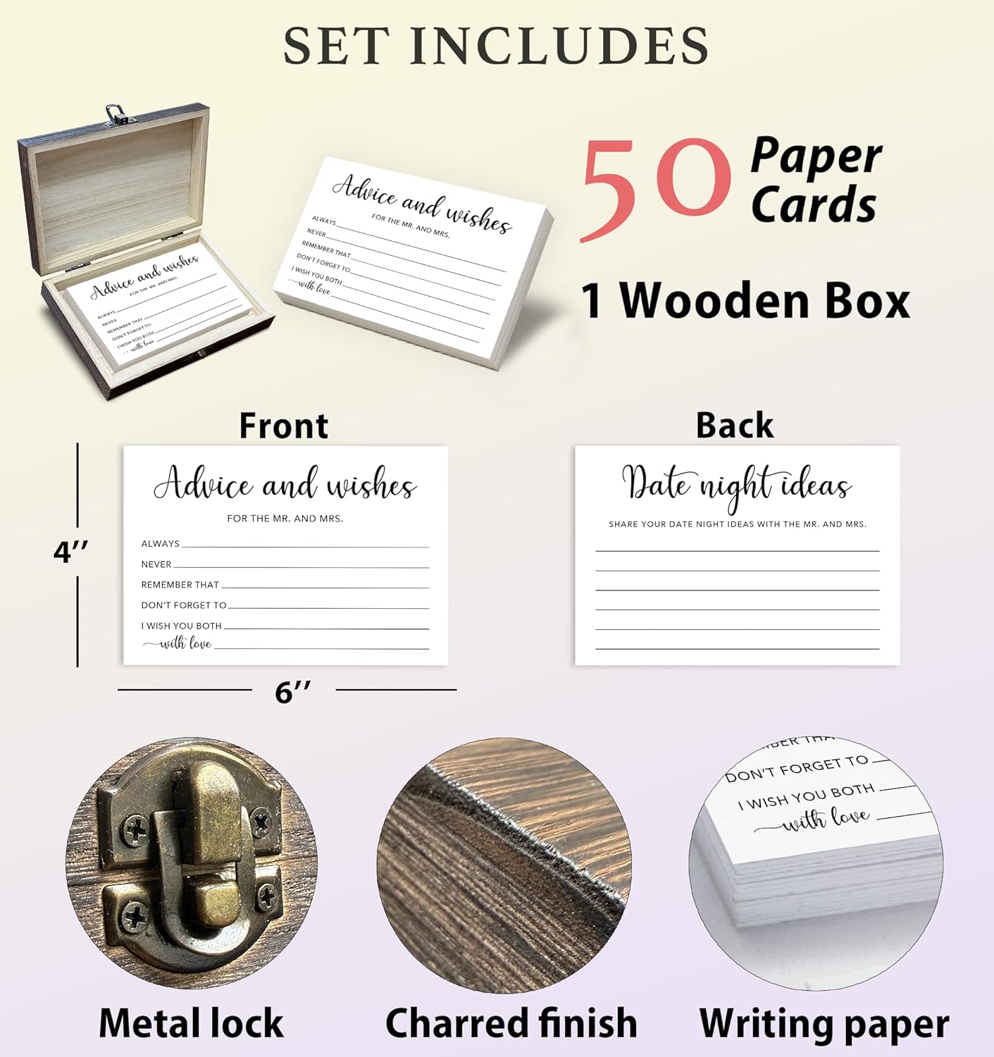 Advice and Wishes for the Mr and Mrs Box - 50 Pcs Wedding Advice Cards Bridal Shower Game Cards Reception Guest Book for Bride Groom Newlywed Engagement Party Decoration(Minimalism) -A02