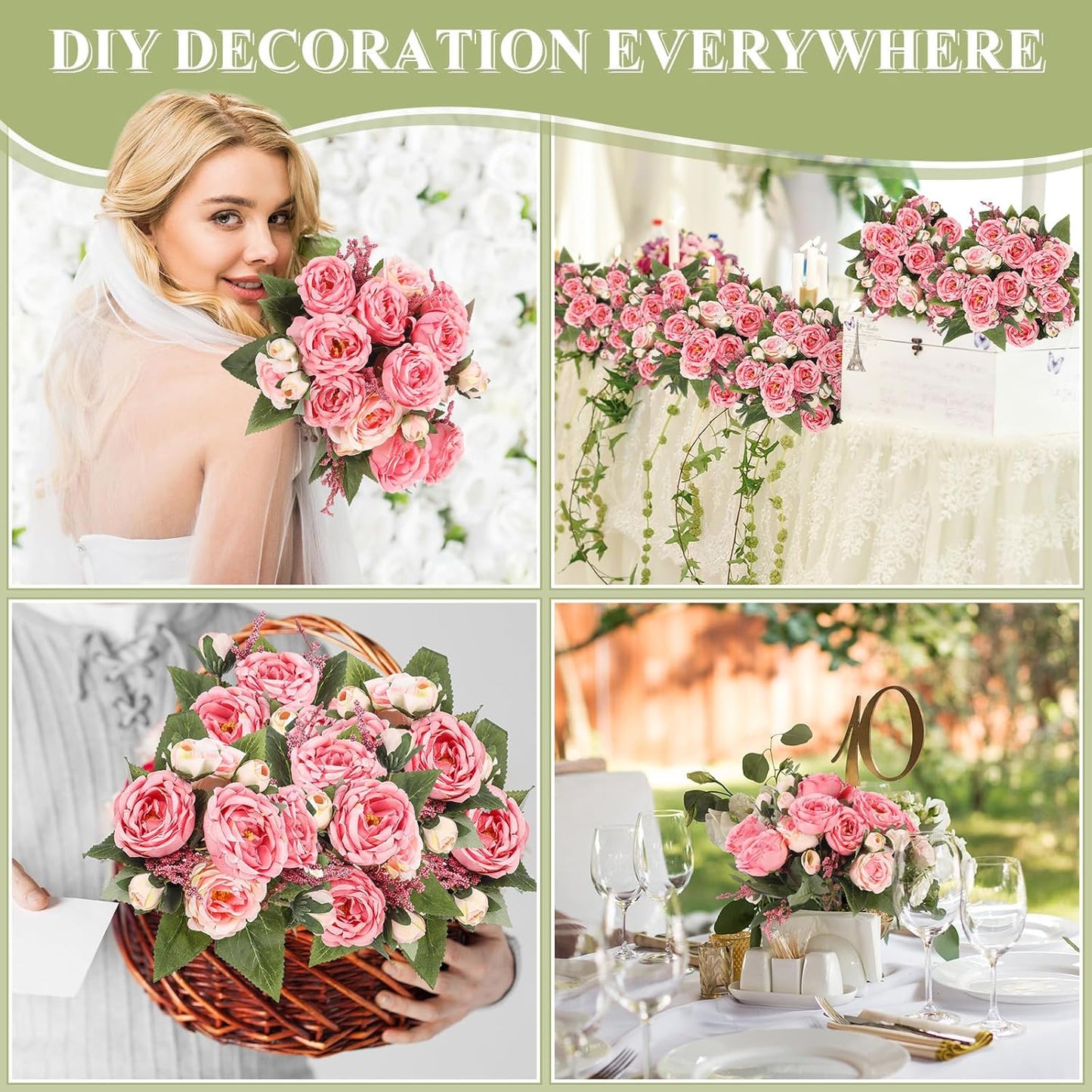 8 Bundles Artificial Peonies Flowers Boho Faux Flowers Arrangements Artificial Centerpiece Spring Bouquet Floral Wedding Decoration for Vase(Pink Color)