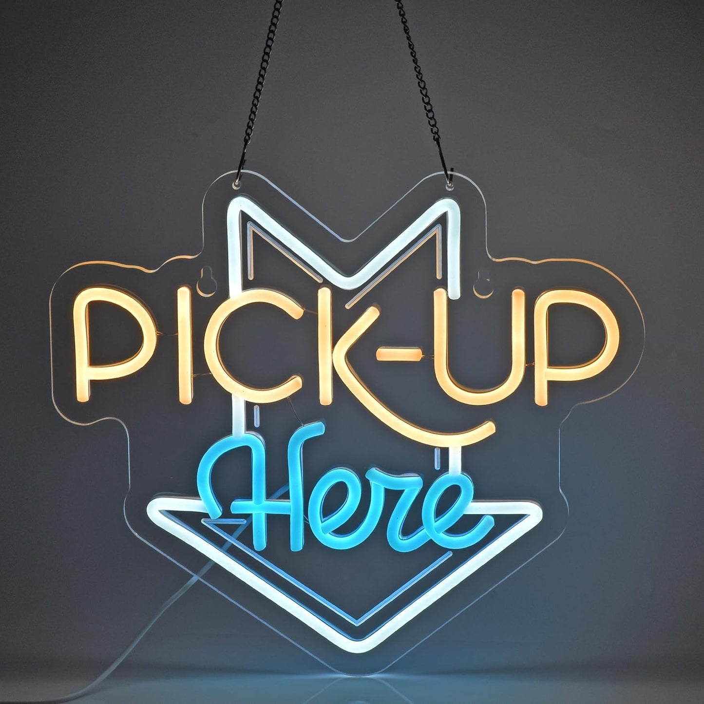 PICK-UP Here Neon Sign, Neon Lights Hanging Wall Art Decoration for Restaturant Shop Bar Market Bakeries Café Celebration Home Decor, USB Powered Ultra Bright Dimmable,14.57×12.6inches