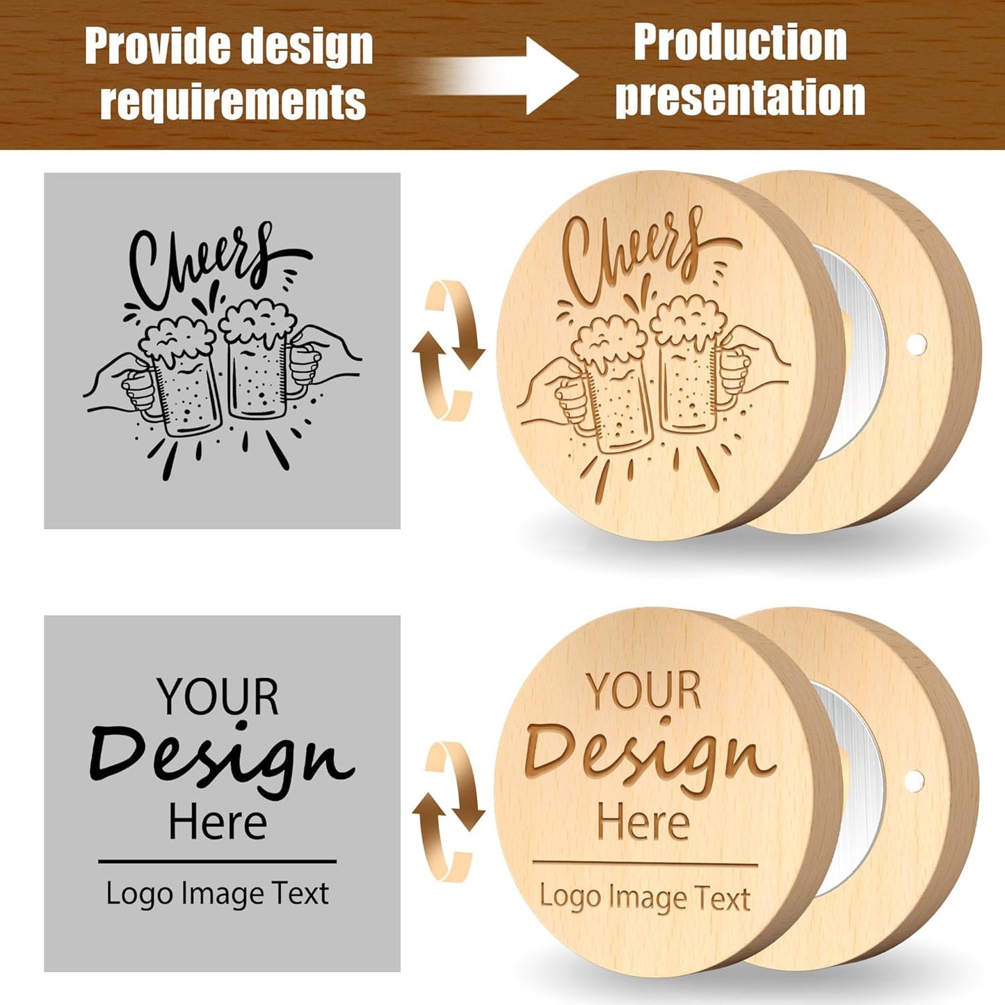 8 Custom Magnetic Bottle Opener Refrigerator, Personalized Engraved Wood Beer Openers, Wooden Round Fridge Magnet for Beer Lover Wedding Guest Bars Parties Men Gift Father's Day (Round)