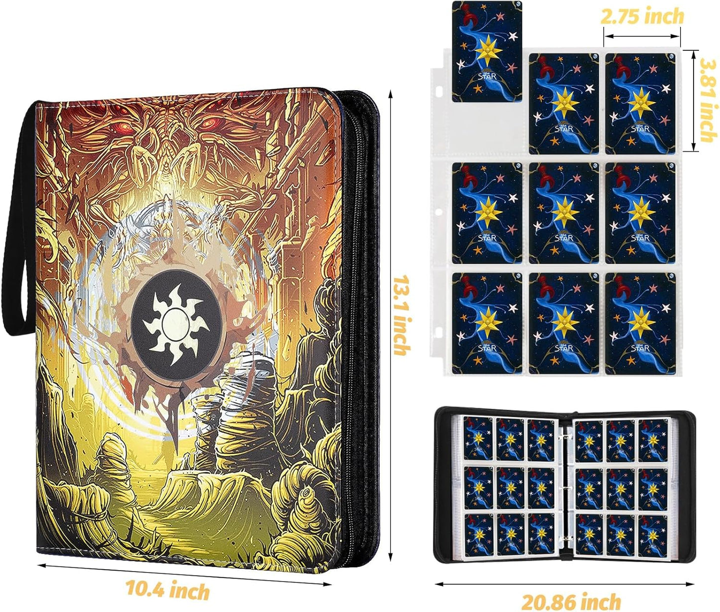 Trading Card Binder for MTG Cards, Premium 9 Pocket Card Binder, 720 Double Sided Pocket Collector Card Album for Standard Cards,Card Collection Folder for YGO/PTCG/Game Cards (Yellow Print)