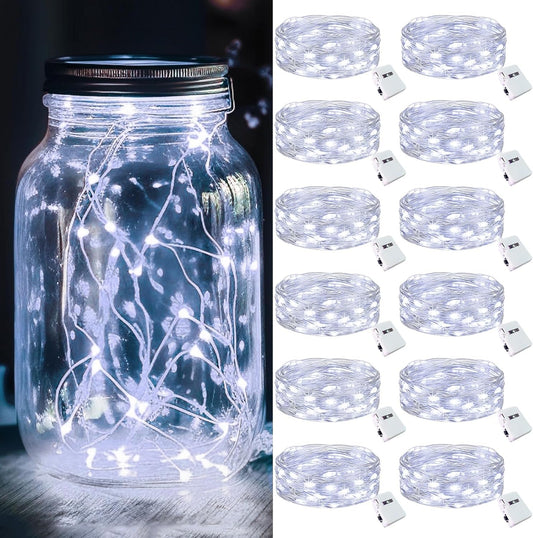 kolpop 12 Pack LED Fairy Lights Battery Operated, 7FT 20 LED Mini Twinkle String Lights Battery Powered Waterproof for Christmas Mason Jars Party (Cool White)