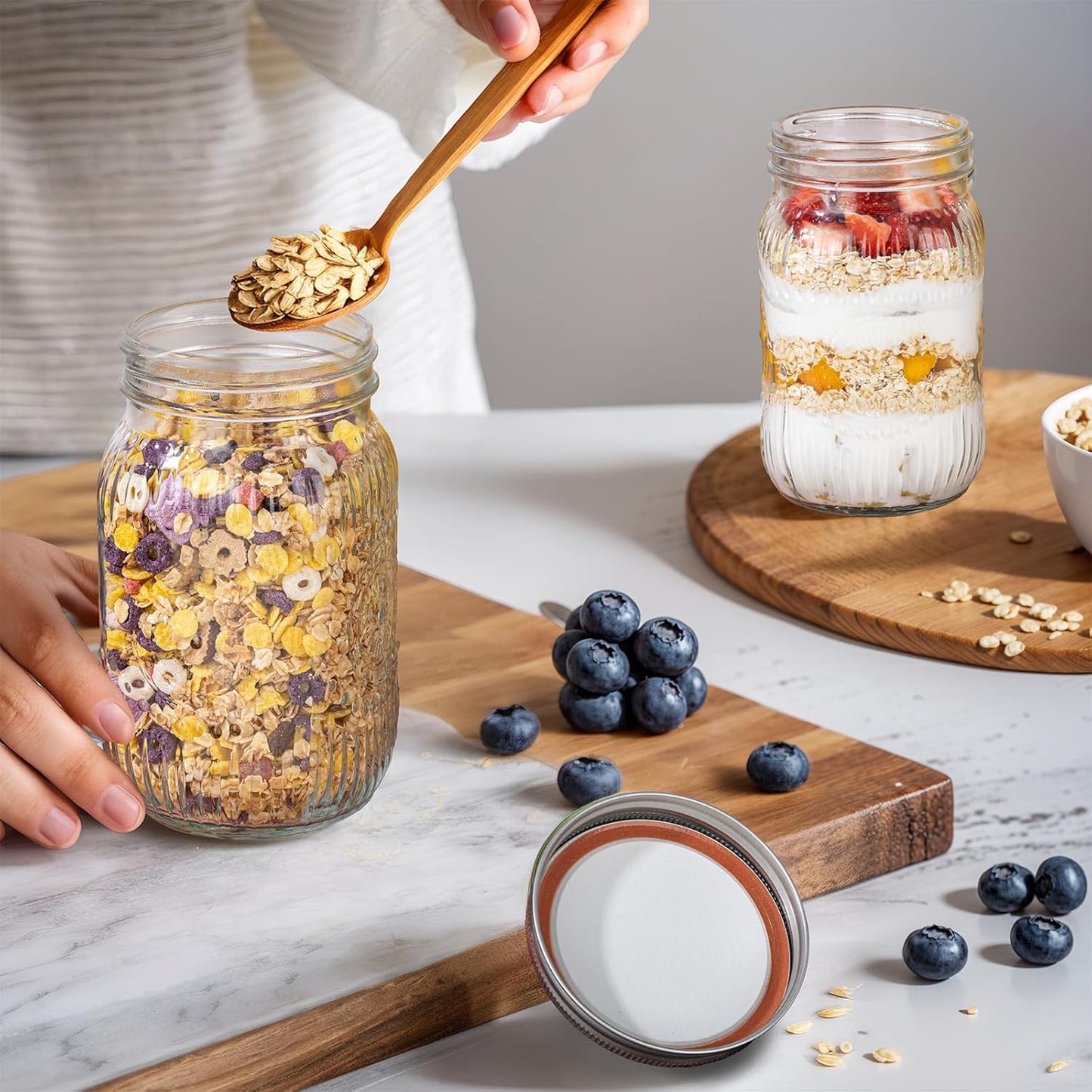 MirthMood 32 OZ Wide Mouth Mason Jars, 6 PACK Glass Mason Jars with airtight Lids, Quart mason jars wide Perfect for Canning, Pickling, Preserving, Fermenting, DIY Crafts & Decor