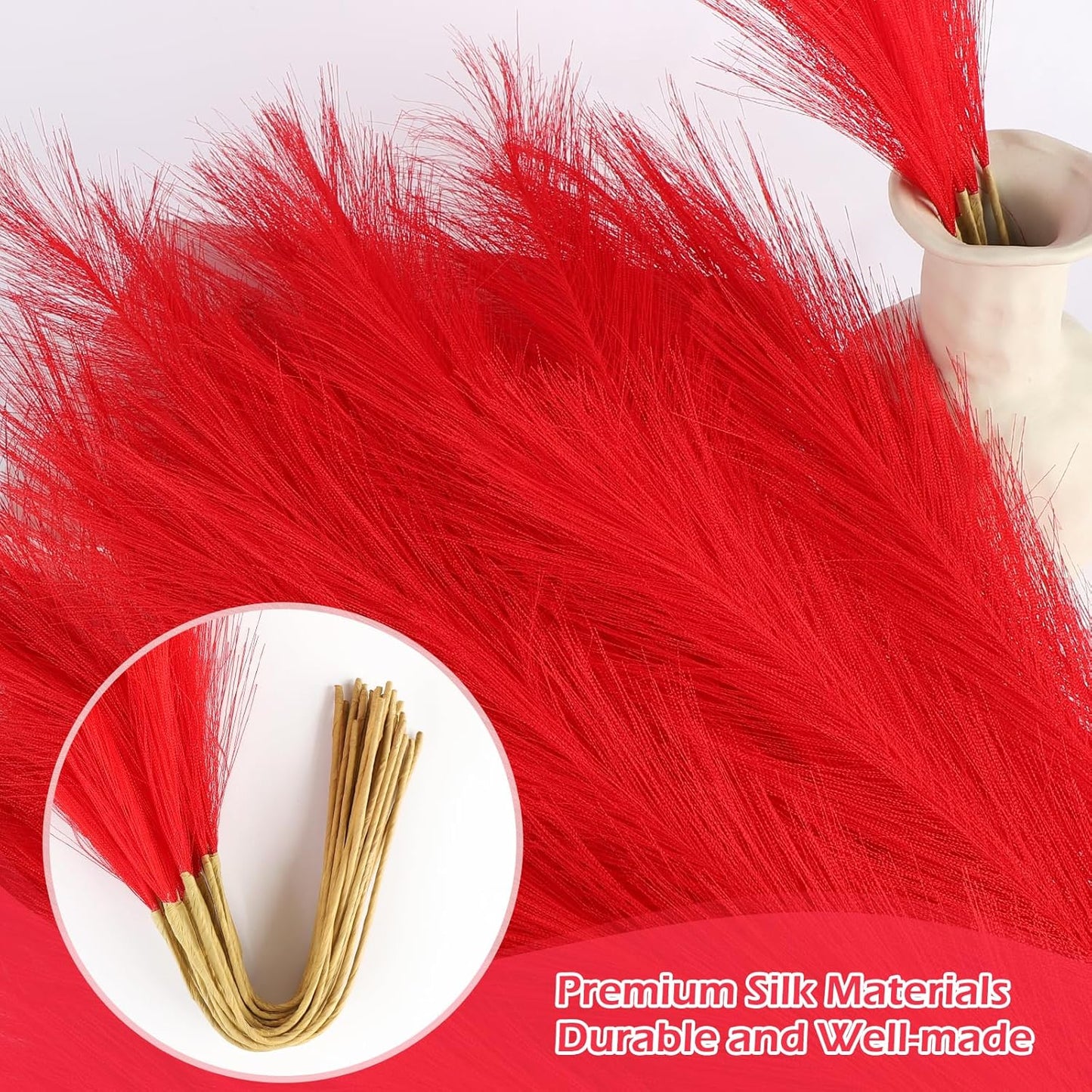 Red Pampas Grass Decor 30 Pcs 21.7 Inch Faux Pampas Grass Bulk Artificial Dried Flowers Small Vase Filler Pompas Grass.