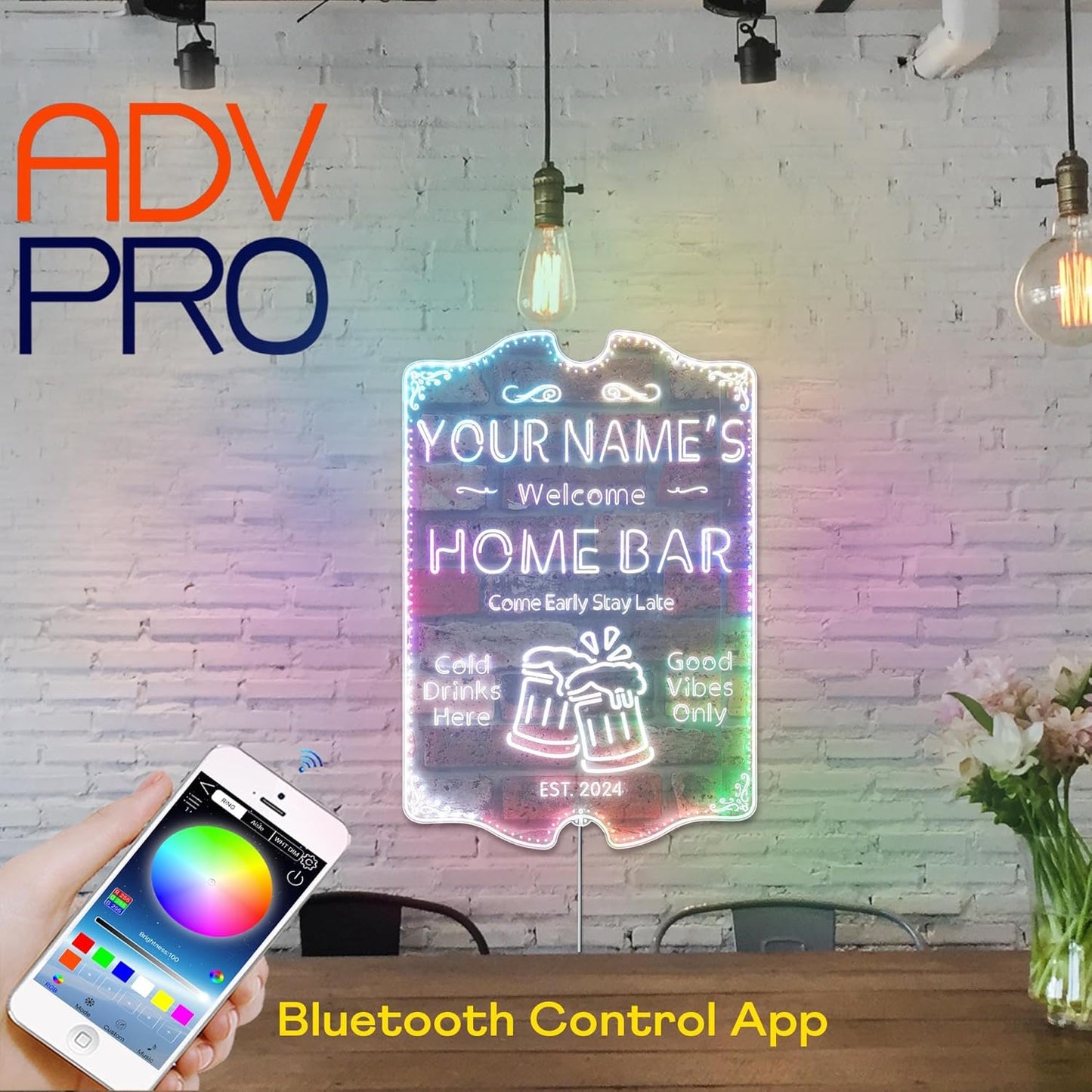 ADVPRO Personalized Your Name Home Bar RGB Dynamic Glam LED Sign - Cut-to-Edge Shape - Smart 3D Decoration - Multicolor Signage st06s64-fnd-p11a-tm-c