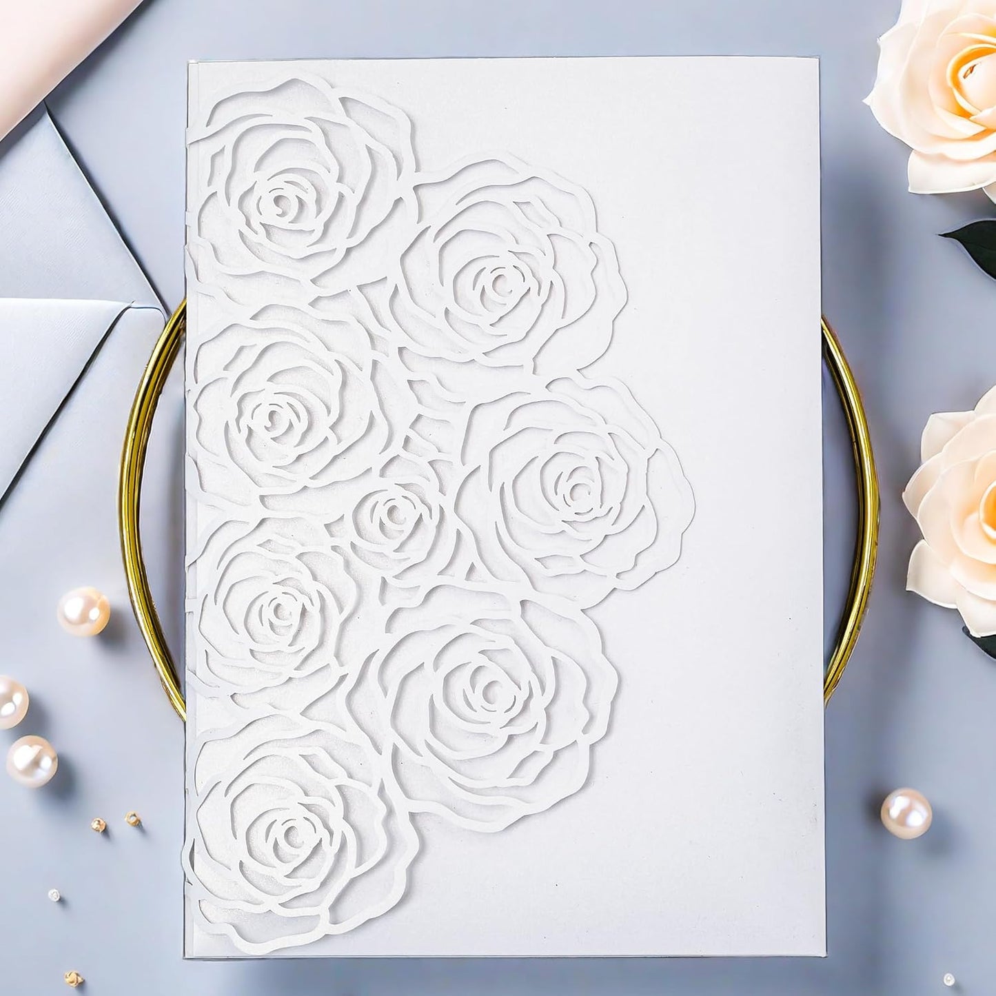 20 Pcs Laser Cut Wedding Invitations Card Pocket with Envelope for Birthday Party Baby or Bride Shower Invite suitable for 5 * 7 Inches Insert Paper (White)