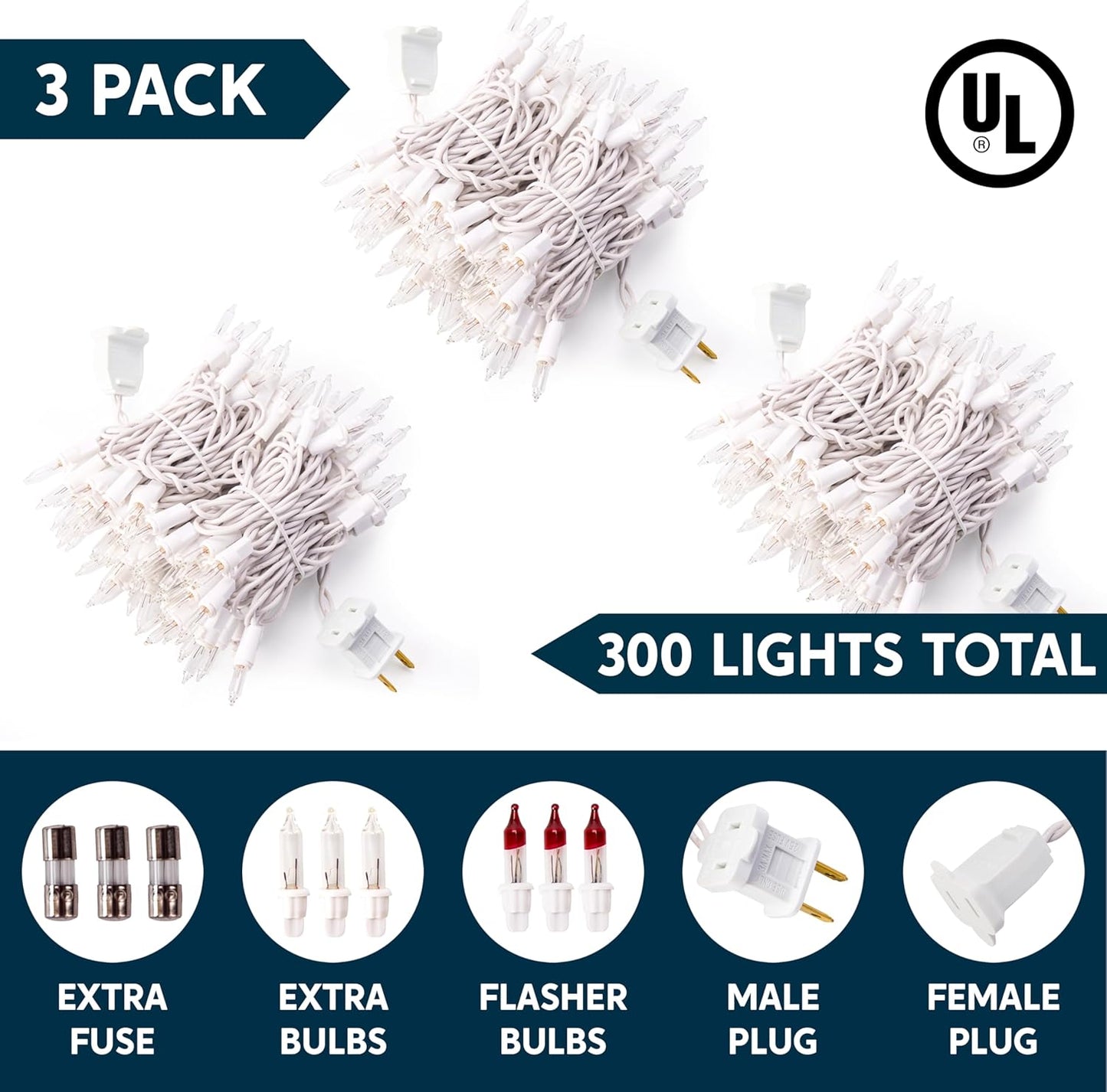 Joiedomi Christmas String Lights Indoor,300(3x100) Mini Warm Fairy Light,64.5FT Lighting Decor for Patio Dorm Classroom Bedroom Holiday Wedding Party Garland Birthday Festival,White Wire