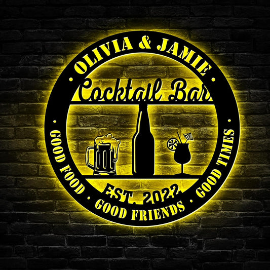 Personalized Cocktail Bar Metal Sign LED Lights, Cocktail Sign, Drinking Lounge, Cocktail Lovers Gift, Father Day Gift, Bar Decor for Home