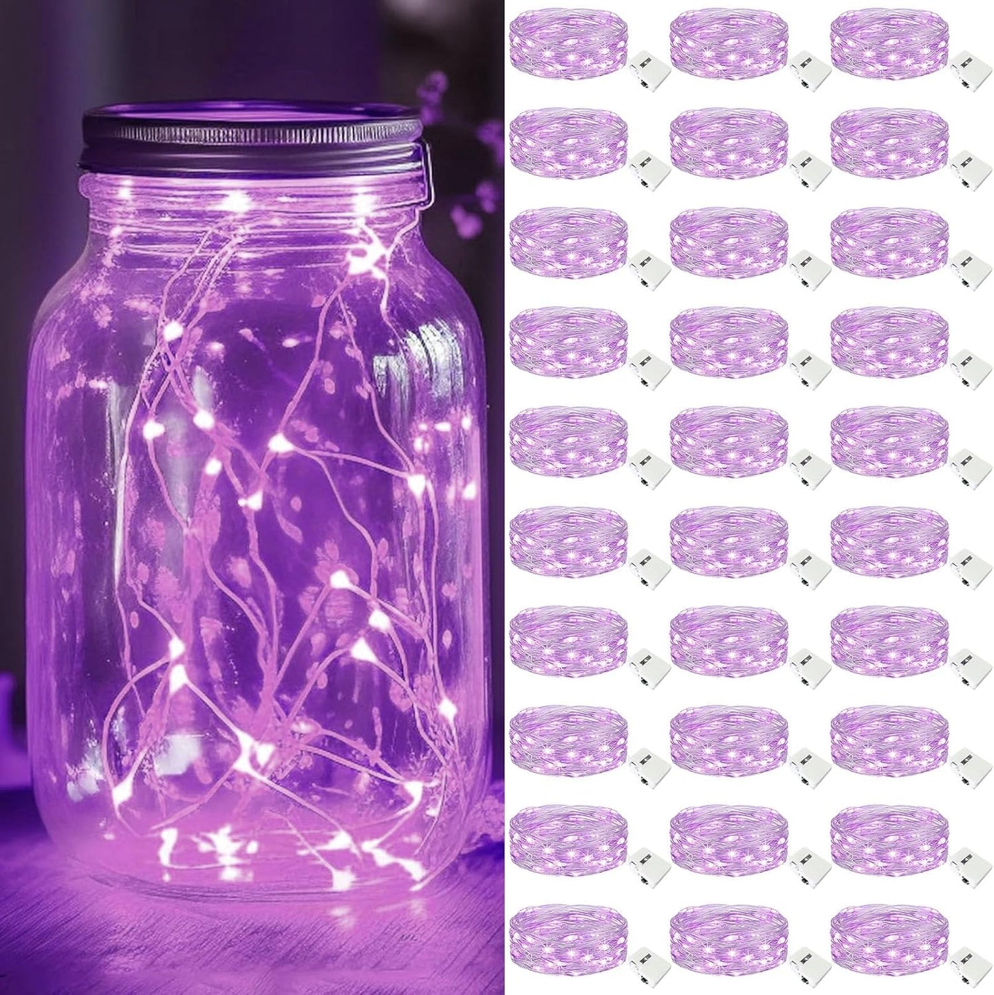 kolpop 30 Pack LED Fairy Lights Battery Operated, 7FT 20 LED Mini Twinkle String Lights Battery Powered Waterproof for Christmas Halloween Mason Jars Party (Purple)
