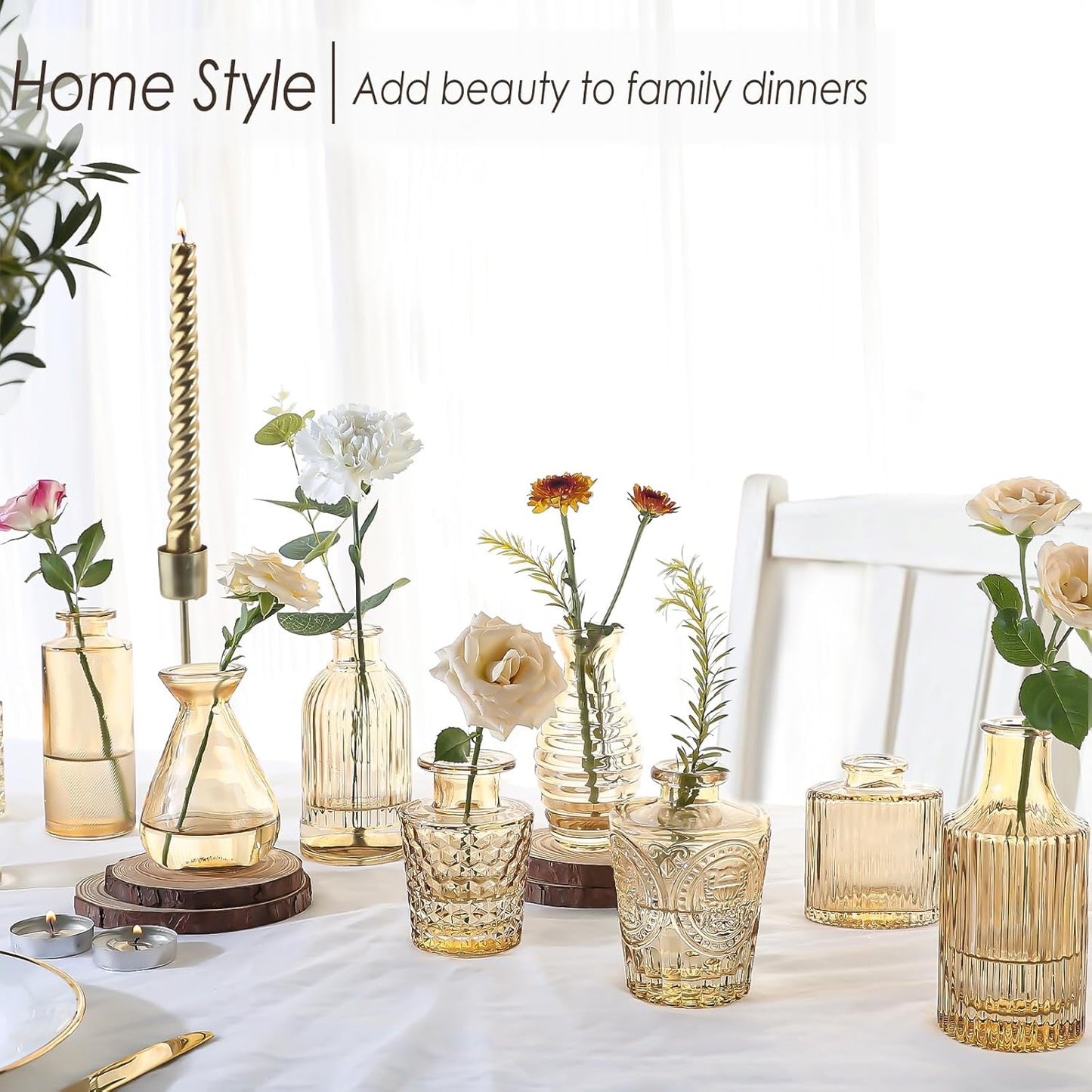 Amber Glass Bud Vases Set of 36, Mini Flower Vase for Centerpieces, Small Gold Bud Vases in Bulk for Wedding Decorations, Vintage Vase for Table, Recepetion, Home Décor