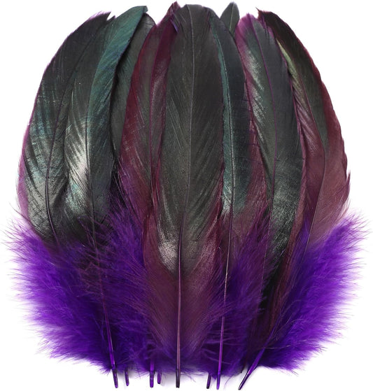 SOGUGOM Purple Rooster Tail Feathers - 200 pcs 5-7 inch Craft Bulk Feathers for Mardi Gras, Costume and Party(Purple)