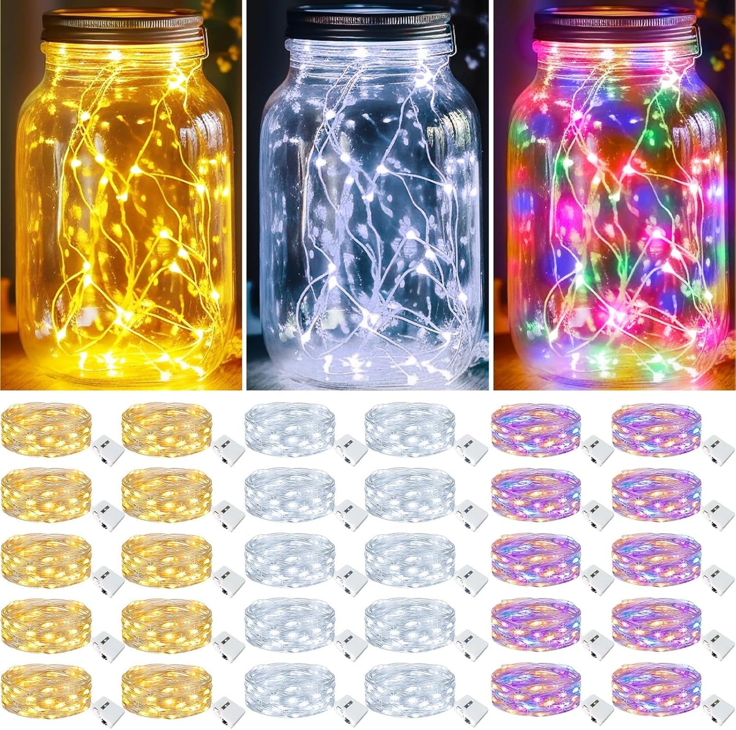 kolpop 30 Pack LED Fairy Lights Battery Operated, 7FT 20 LED Mini Twinkle String Lights Battery Powered Waterproof for Christmas Mason Jars Party (Cool&Warm&Multicolor)