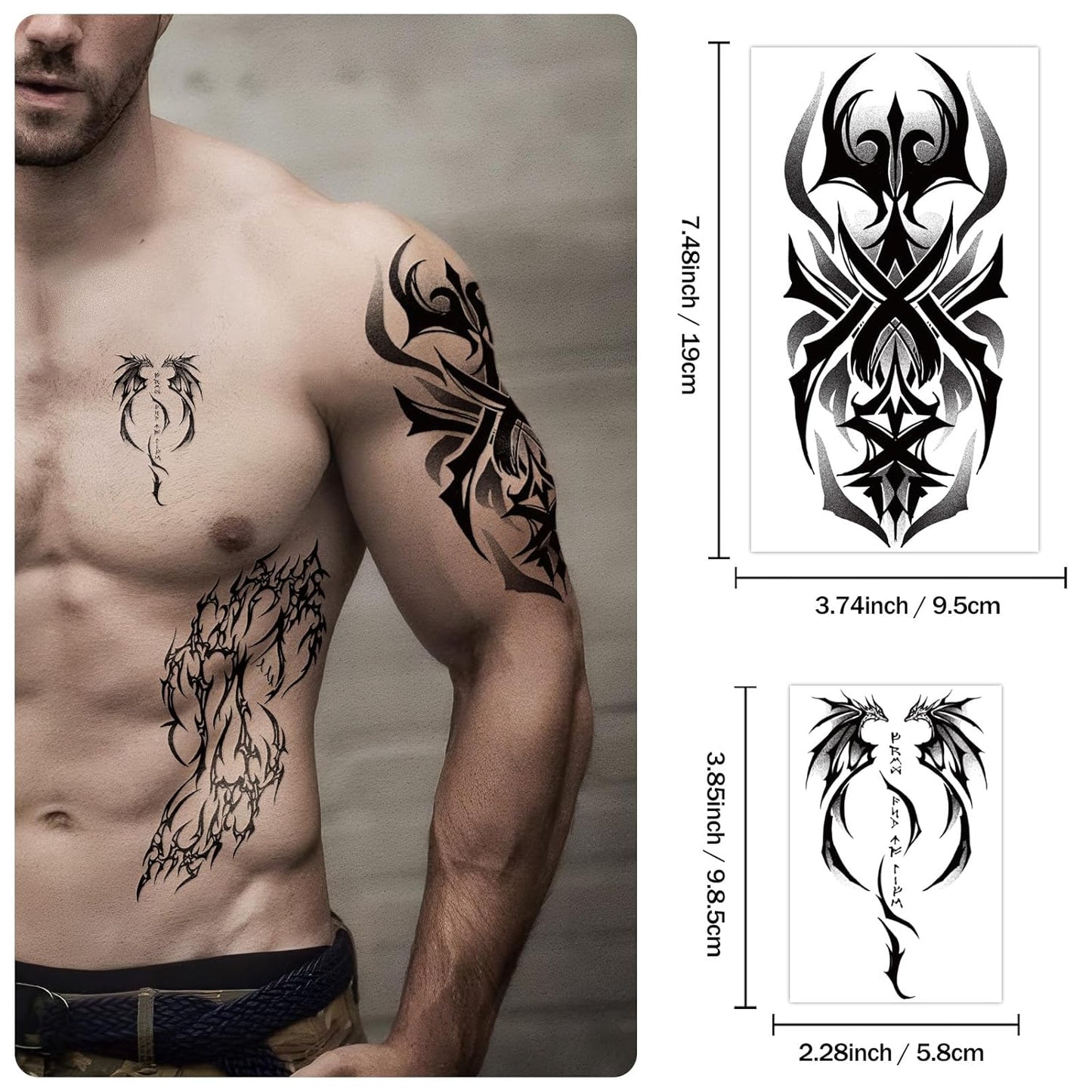 Yazhiji 77 Sheets Cyber Sigilism Temporary Tattoos Adult, 17 Sheets Cyber Seal Fake Arm Chest Shoulder Tattoo Stickers, 60 Sheets Tiny Black Tattoos for Women Men Kids