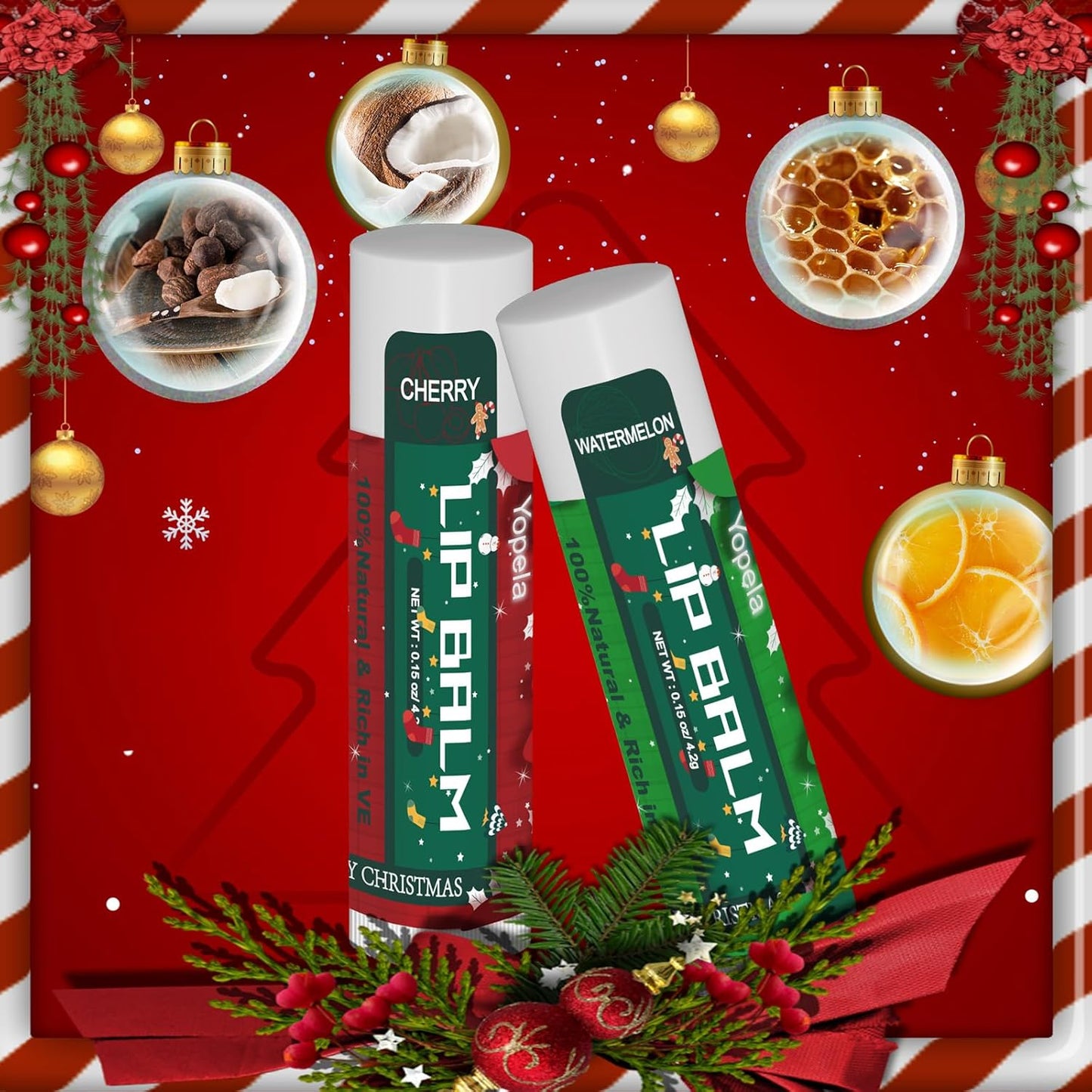 Yopela 76 Pack Christmas Natural Lip Balm Bulk with Vitamin E and Coconut Oil Lip Care Set - Moisturizing, Soothing, and Repairing Dry and Chapped Lips - 19 Flavors - Non-GMO