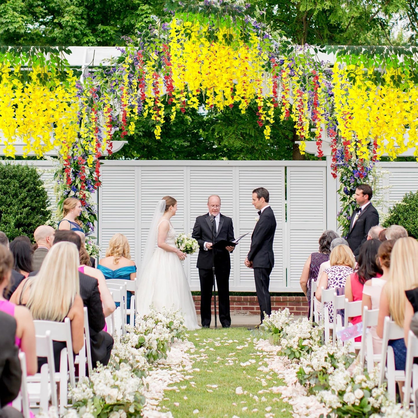 24 Pack Artificial Fake Wisteria Vine Ratta (3.75 Feet) Hanging Garland Silk Flowers String Home Party Wedding Decor (Yellow)