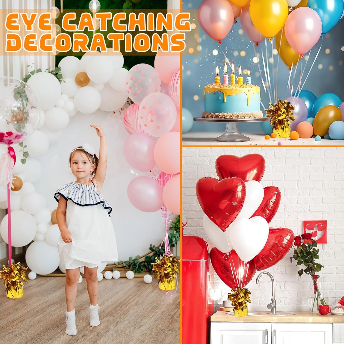 8 Pcs Gold Metallic Balloon Weights Holder Anchors Balloon Holder Weights for Helium Balloons Birthday Graduation Party Christmas Wedding Celebration Decoration (Gold)