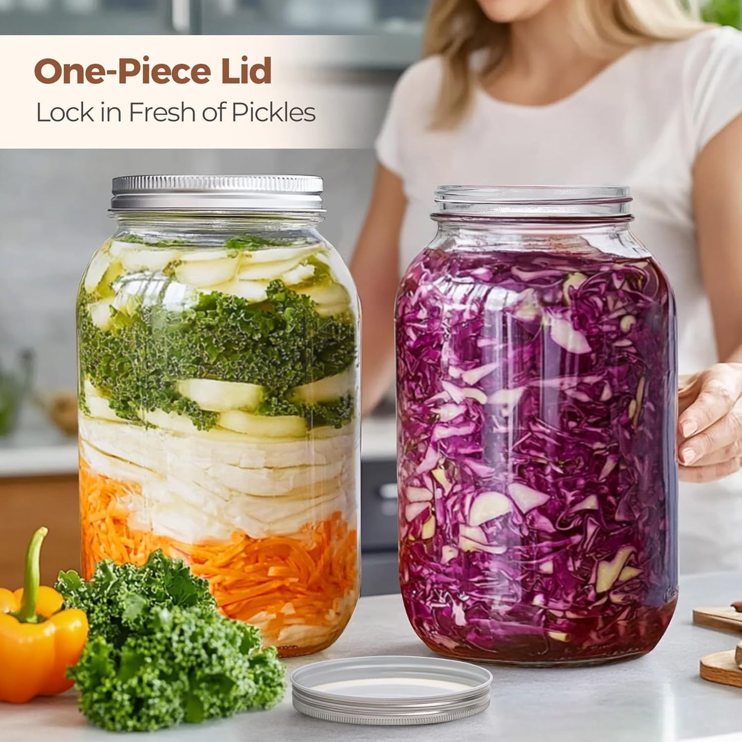 ComSaf 1 Gallon Wide Mouth Mason Jars 2 Pcs, 128 oz Glass Jars with Lids, Flour Sugar Storage Containers, Large Glass Containers for Pickles, Fermented Food, Sourdough Starter, Food Storage