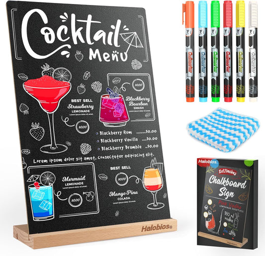 Chalkboard with Beech-Wood Base, 8 x 12 inch Tabletop Message Boards Menu Chalkboard Stand, Double Sided Blackboard for Party, Tables Decoration, Wedding, Bar and Restaurant