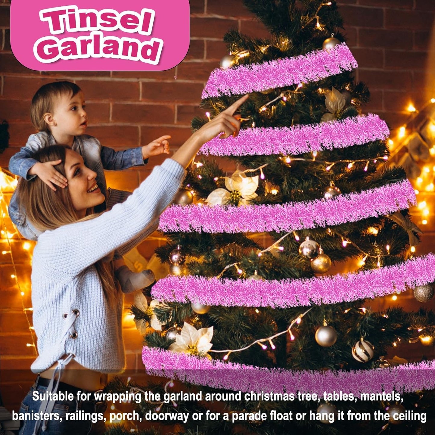 50 Feet Christmas Foil Fringe Banner Metallic Tassle Garland Metallic Backdrop Parade Floats Shiny Hanging Ceiling, Valentine's, Wedding, New Year Party Decorations(2" x 50', Macaron Pink)