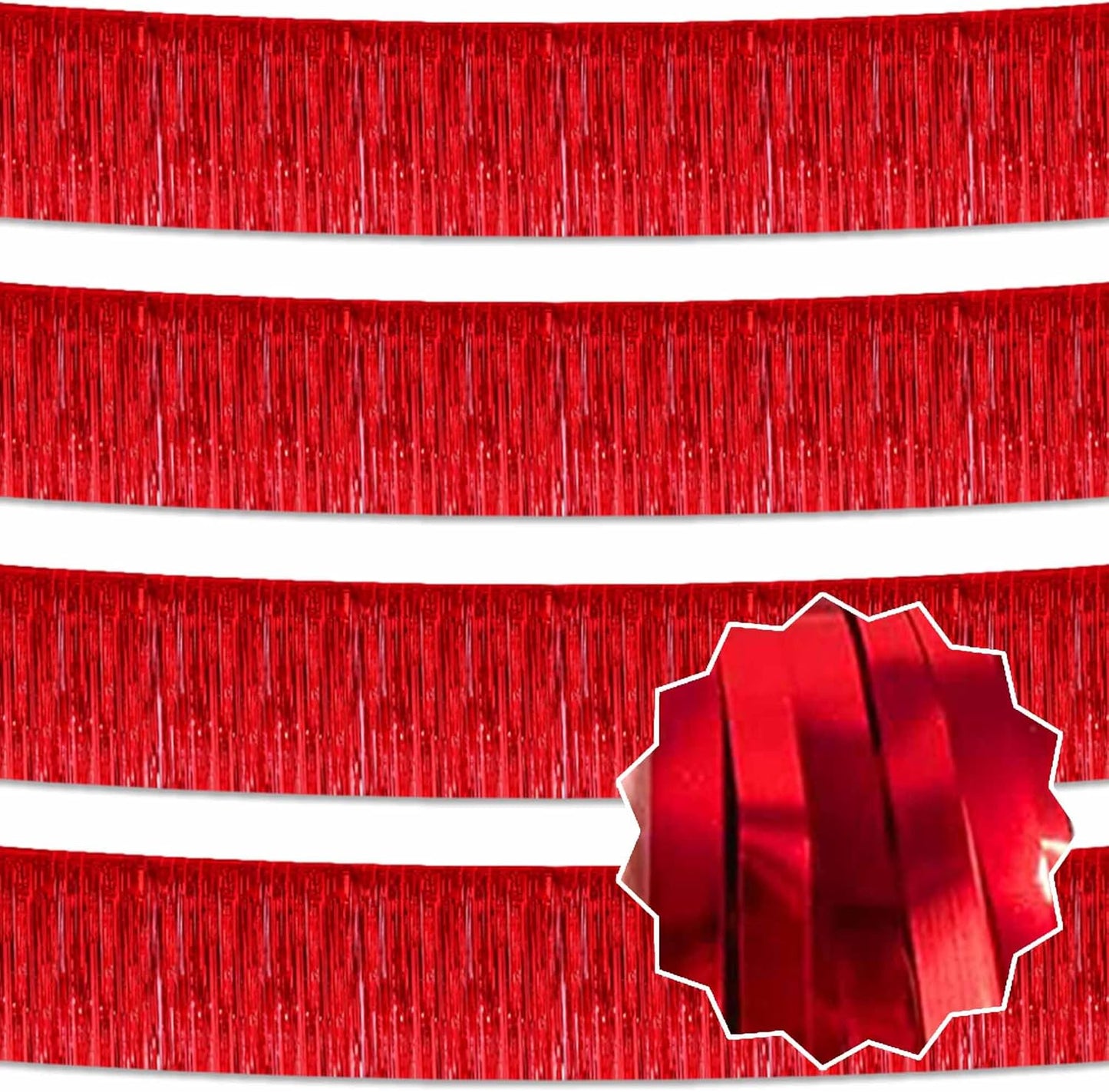 4 Pack 10 Ft Red Foil Fringe Garland Metallic Streamers Tinsel Banner Wall Hanging Garland Backdrop for Parade Floats, Halloween, Christmas, Thanksgiving, New Year Party Decorations