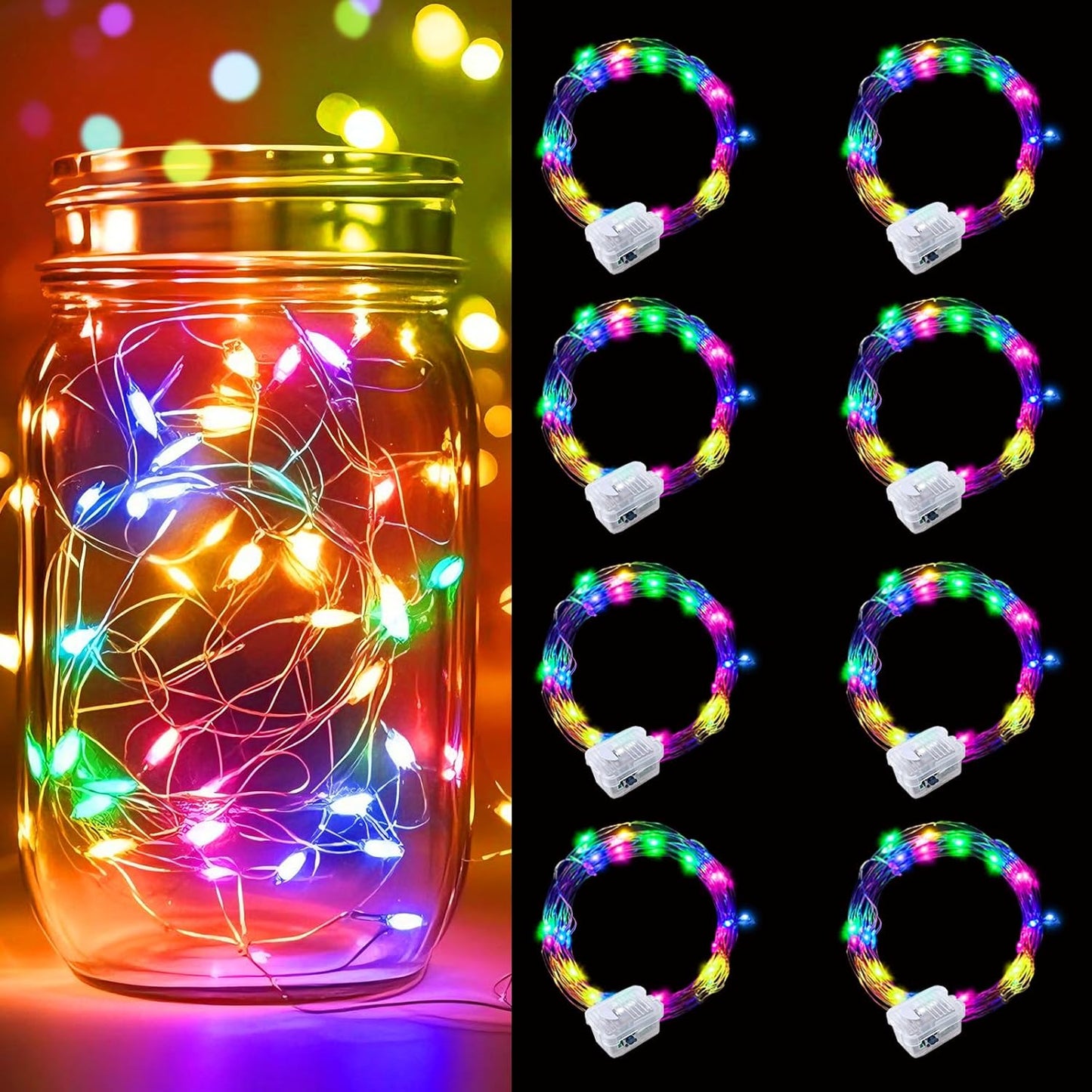 pozzolanas 8 Pack Multicolor Battery Operated String Lights - 7ft Waterproof Fairy Lights with 20 LEDs for Home, Mason Jar, Party, Wedding, Halloween, Christmas Decorations