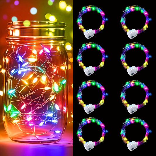 pozzolanas 8 Pack Multicolor Battery Operated String Lights - 7ft Waterproof Fairy Lights with 20 LEDs for Home, Mason Jar, Party, Wedding, Halloween, Christmas Decorations