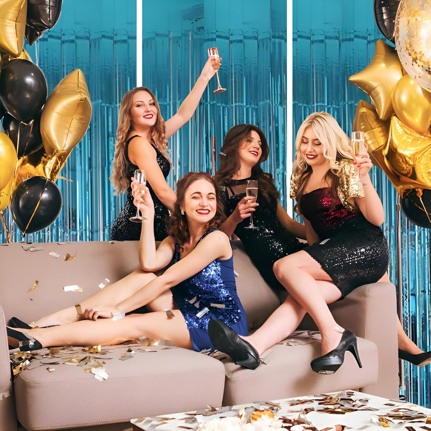 Keyali 3 Pack 3.3 * 8.3 ft Foil Curtain Metallic Tinsel Fringe Curtains Photo Booth Props Backdrop for Birthday Wedding Engagement Baby Shower Christmas Holiday Celebration Partyl,Light Blue