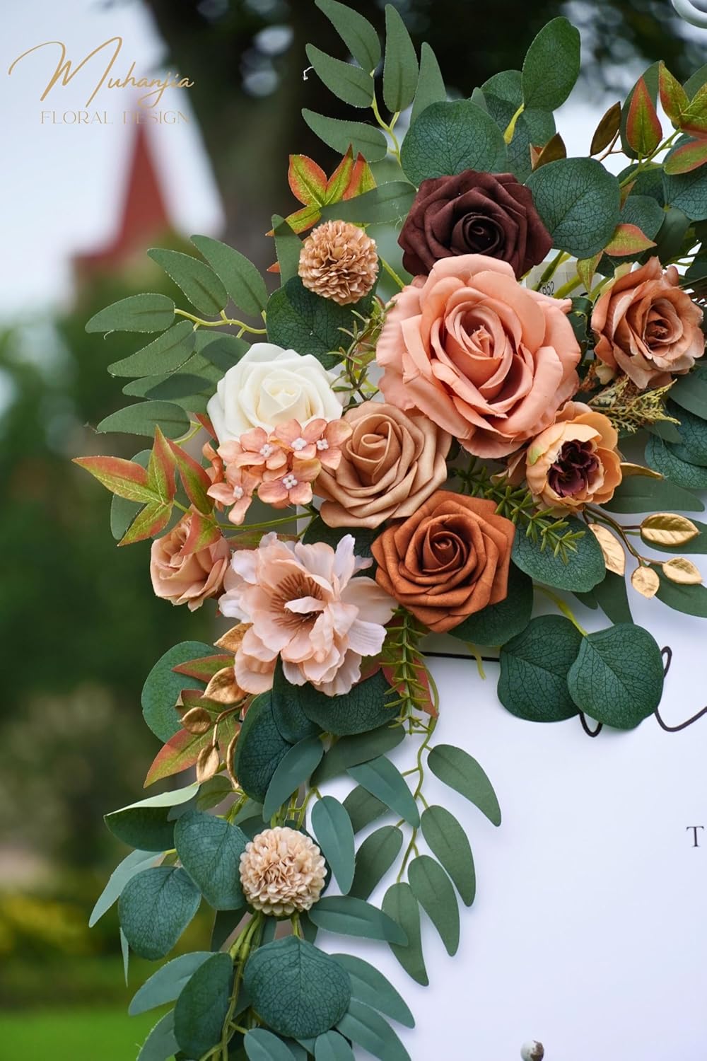 Wedding Sign Faux Flower Swag (Pack of 2) for Ceremony Party Reception Entrance Floral Decor Wall Easel Stand for Wedding Poster Welcome Sign (Terracotta)
