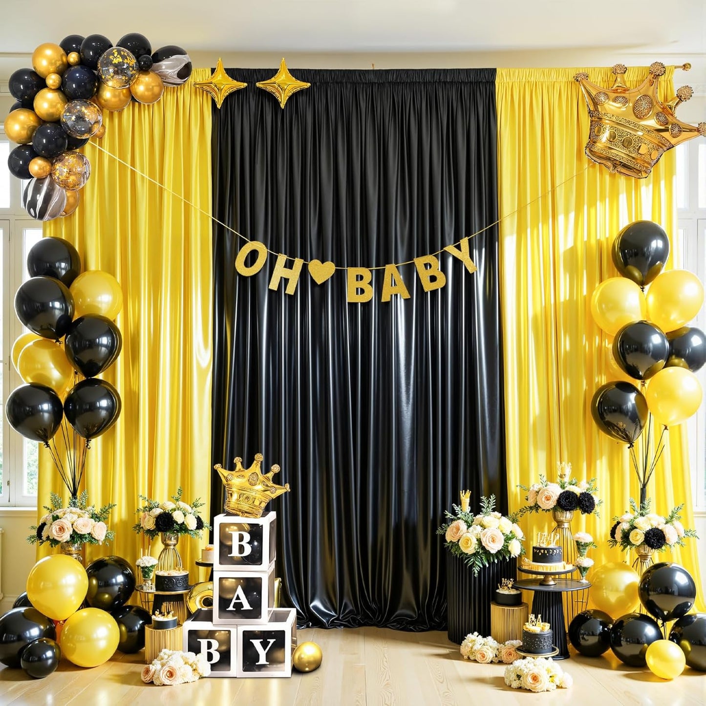 10x10 ft Yellow Gold Glitter Backdrop Curtain for Parties, Wrinkle Free Glitter Photo Backdrop Drapes 2 Panels 5x10FT Shimmer Back Drop Cloth for Wedding Birthday Stage Photography Background