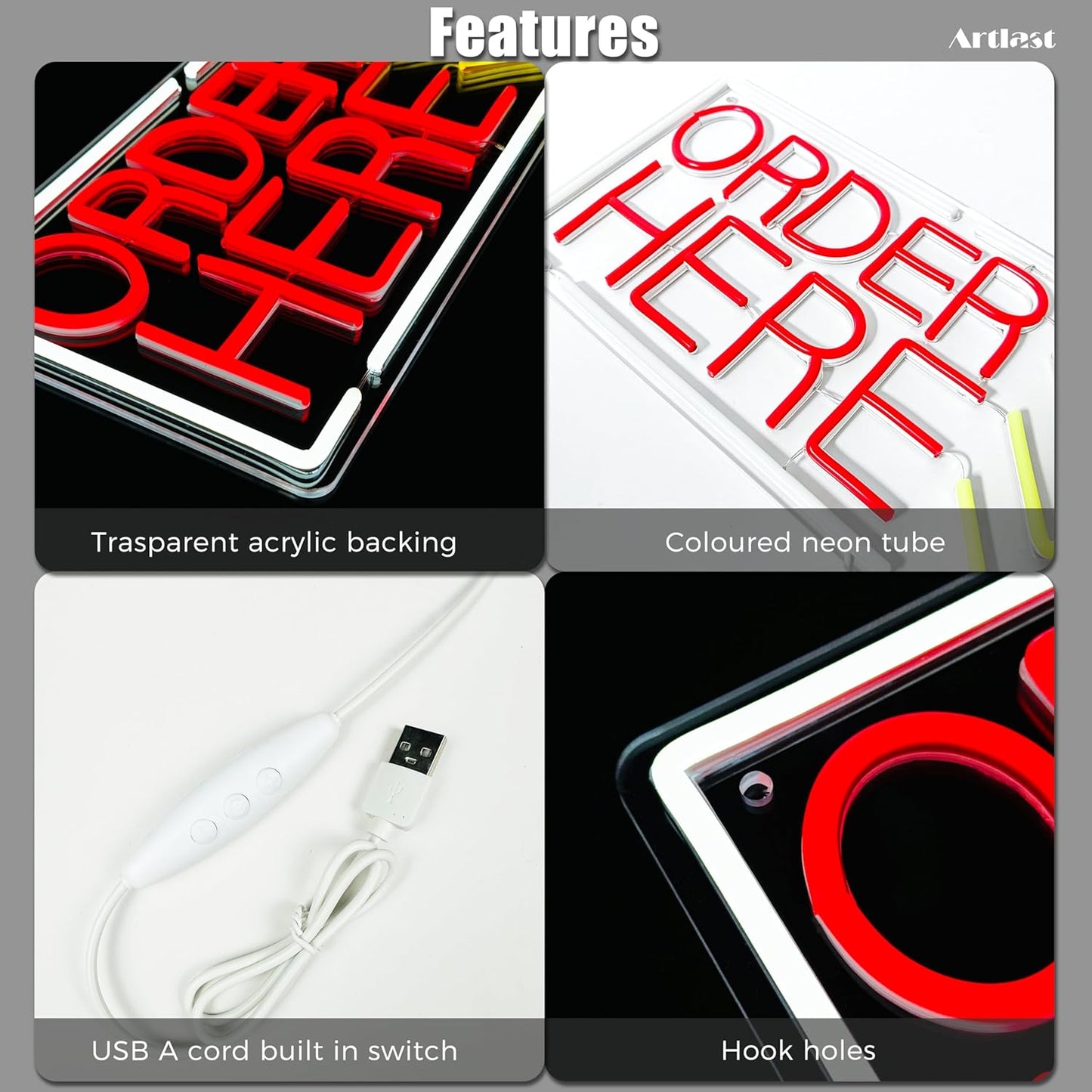 Order Here Neon Sign Red Light Up Order Here Sign for Store Supermarket LED Lights Order Decor Neon Lights Sign for Business Bar Shop Wall Decor