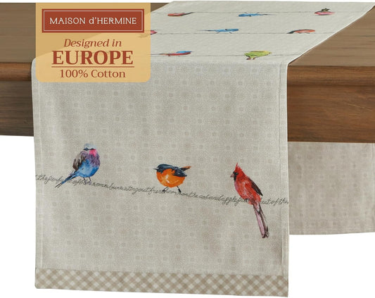 Maison d' Hermine Table runner 100% Cotton Double Layer Table Runners 72 inches long Decorative for Home Kitchen Dining Party Wedding Bridal Shower Spring Summer (Birdies On Wire, 14.50" x 72")