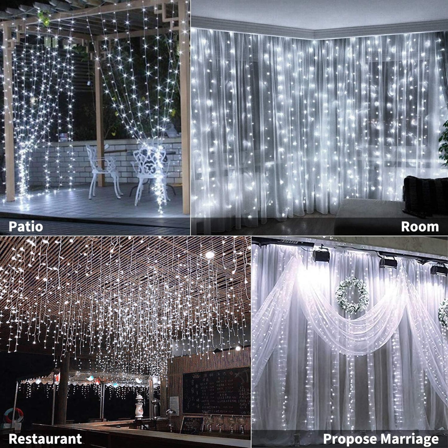 Brightown Window Curtain Lights, 600 Led 20 Feet Dimmable with Remote to Set 8 Lighting Modes and Timer, Fairy Led Lights for Bedroom Wall Wedding Decorate String Lights, Pure White, No Curtain