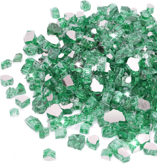Stanbroil 10-Pound Fire Glass - 1/4 inch Reflective Tempered Fire Glass for Fireplace Fire Pit, Light Green Reflective