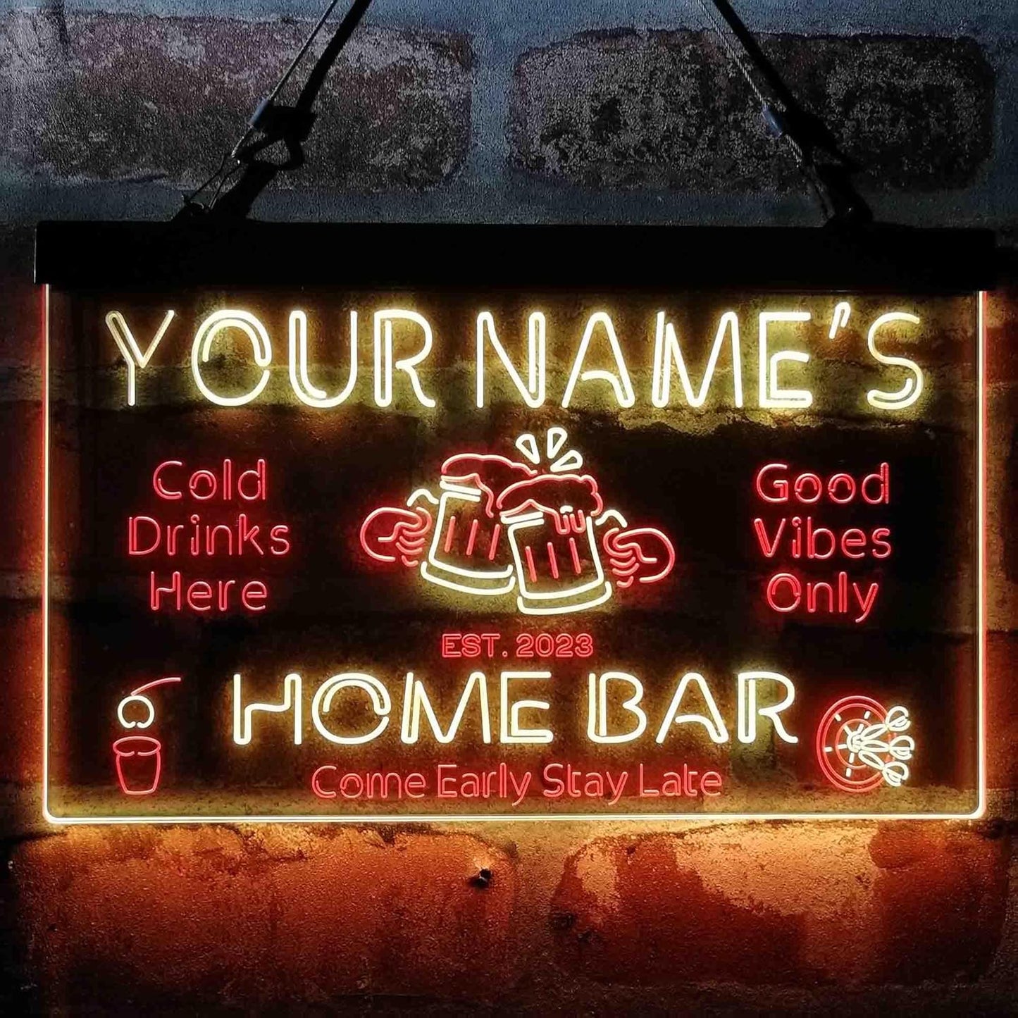 ADVPRO Personalized Your Name Custom Home Bar Beer Established Year Dual Color LED Neon Sign Red & Yellow 24 x 16 Inches st6s64-p1-tm-ry