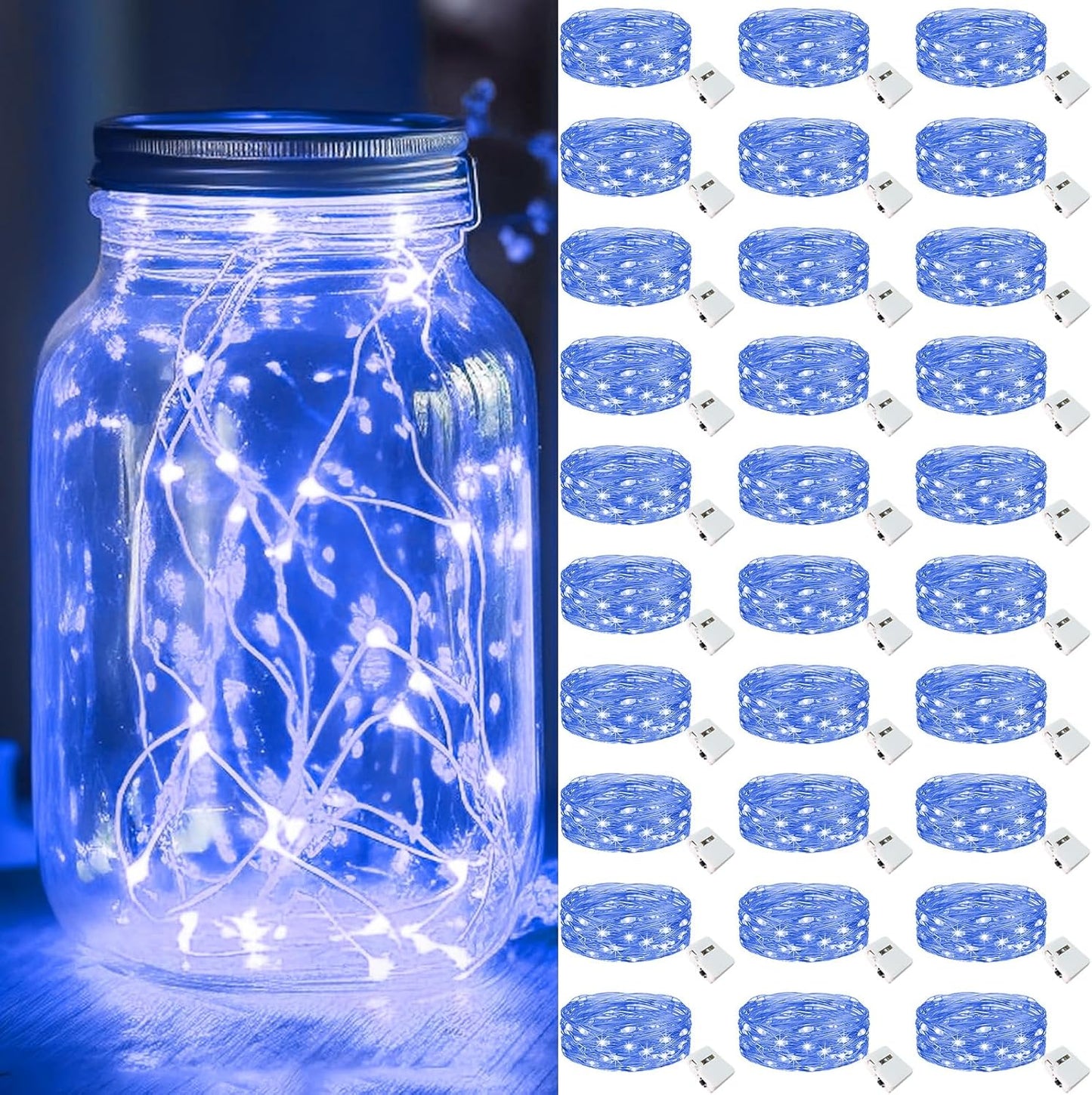 kolpop 30 Pack LED Fairy Lights Battery Operated, Mini Twinkle String Lights Battery Powered Waterproof for Christmas Mason Jars Party,Blue