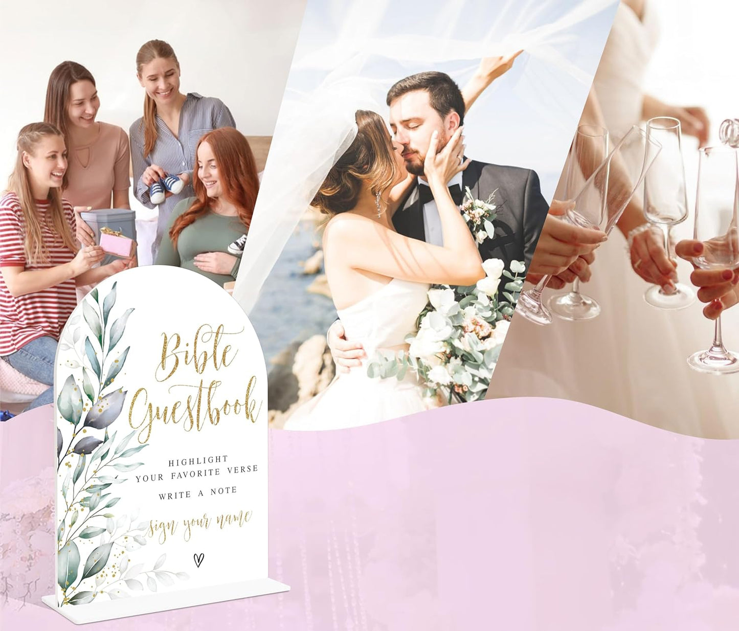 Acrylic Wedding Signs, Greenery Theme Bible Guestbook Sign, Wedding Reception Signage, Bridal Shower Table Decor with Stand, Engagement, Anniversary, Newlywed Events and Parties Supplies, 21