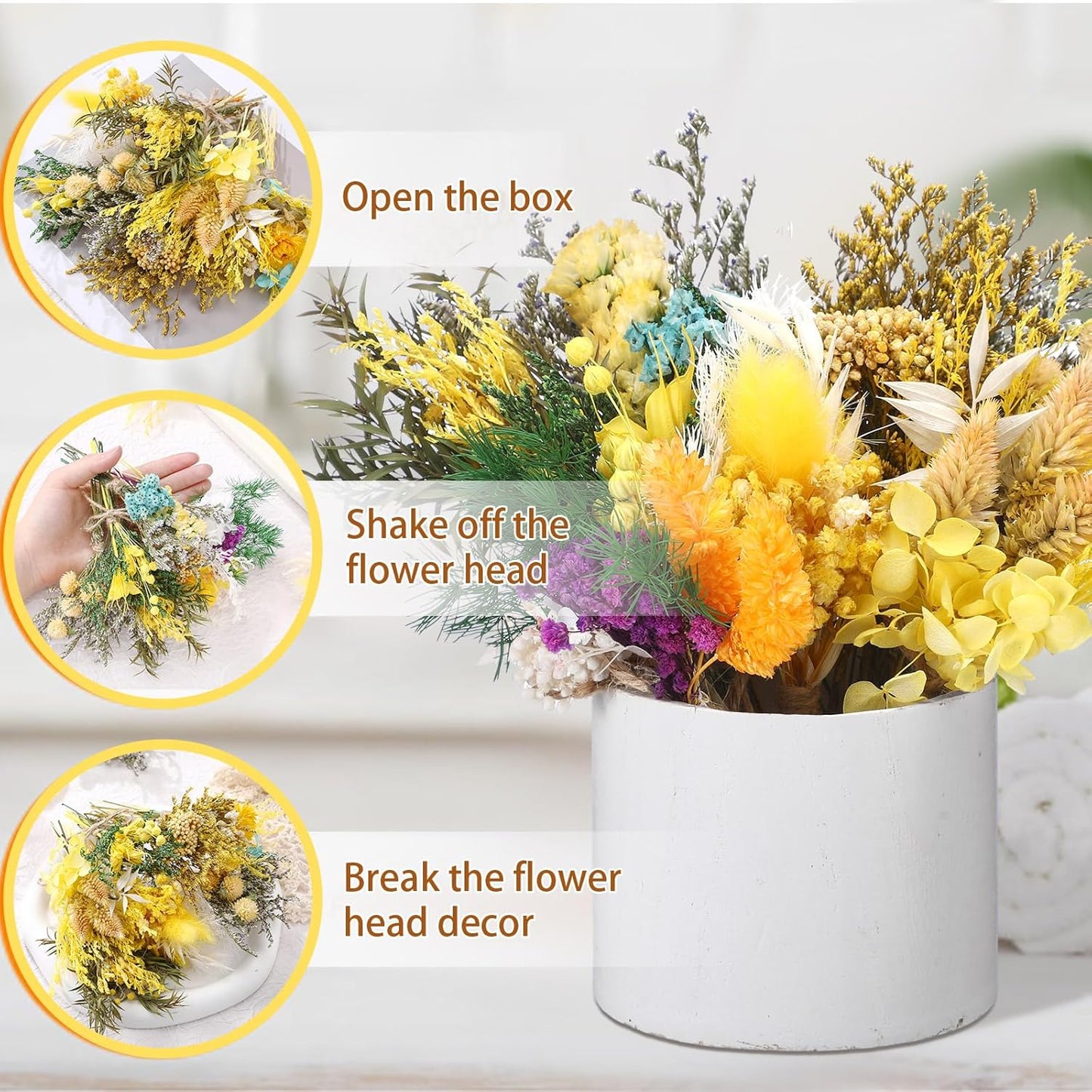 10/12/24/36 Pack Mini Dried Flowers for Vase Wedding Fall Various Mini Bouquet Dried Small Natural Flowers Bulk for Crafts DIY Decor (10, Yellow)
