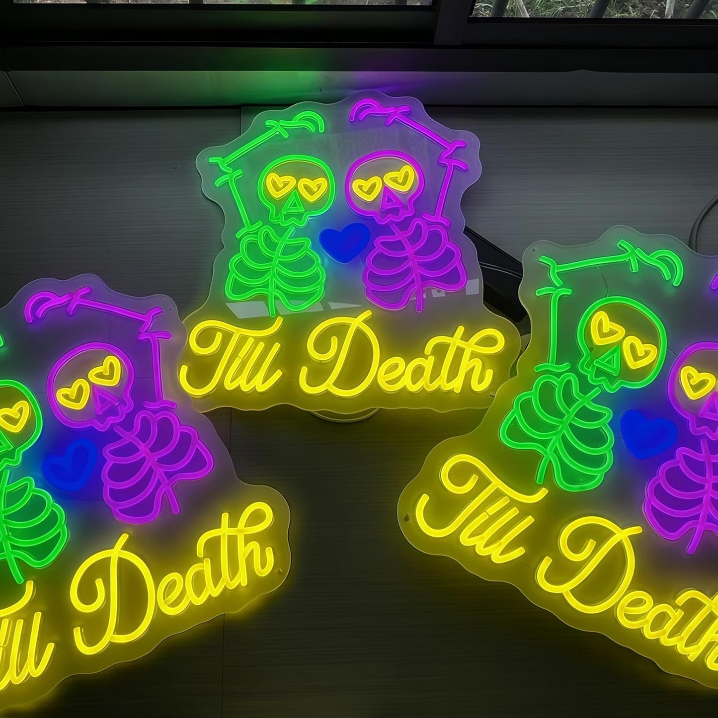 Skull Till Death Neon Sign, Halloween Wall Sign, Horror Decor Wall Skull Neon Sign for Wedding Engagement Party Bridal Shower Decor Til Death Do Us Party Valentines Day Gifts