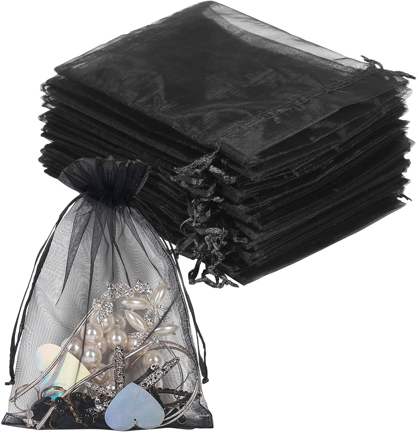 YQL Black Organza Bags,100PCS 5x7 Inch Gift Favor Bags Mesh Fruit Protection Bags Jewelry Pouches Sachet Bags Wedding Party