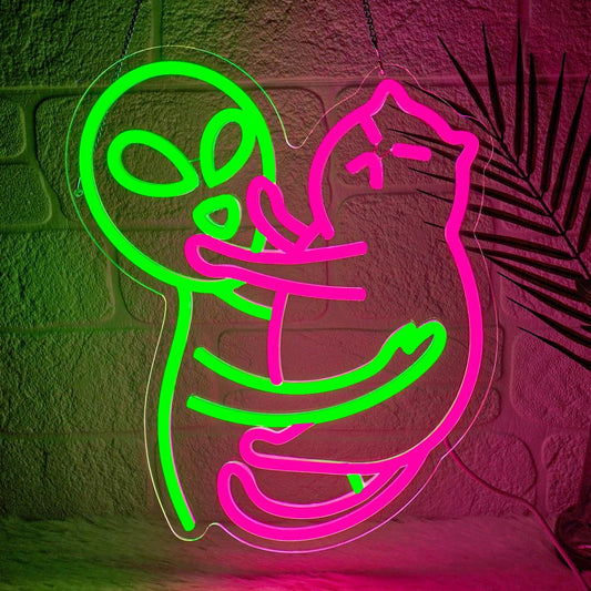 Alien Cat Neon Sign,Neon Signs for Wall Decor,LED Cat Alien Sign,Dimmable Neon Lights for bedroom,Man Cave,USB Powered Neon Light Sign,Cute LED Signs for Wall Decor,Alien Decor,Game Room