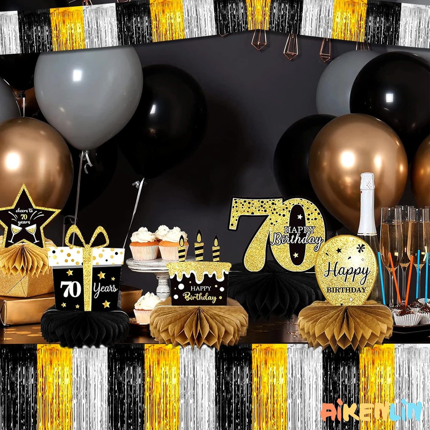 10 Pack 10 Feet Foil Fringe Garland Metallic Tinsel Streamers Banner Wall Hanging Backdrop for Parade Floats, Notorious One Birthday Roaring 20s Graduation Party Decorations(Black Gold Silver)