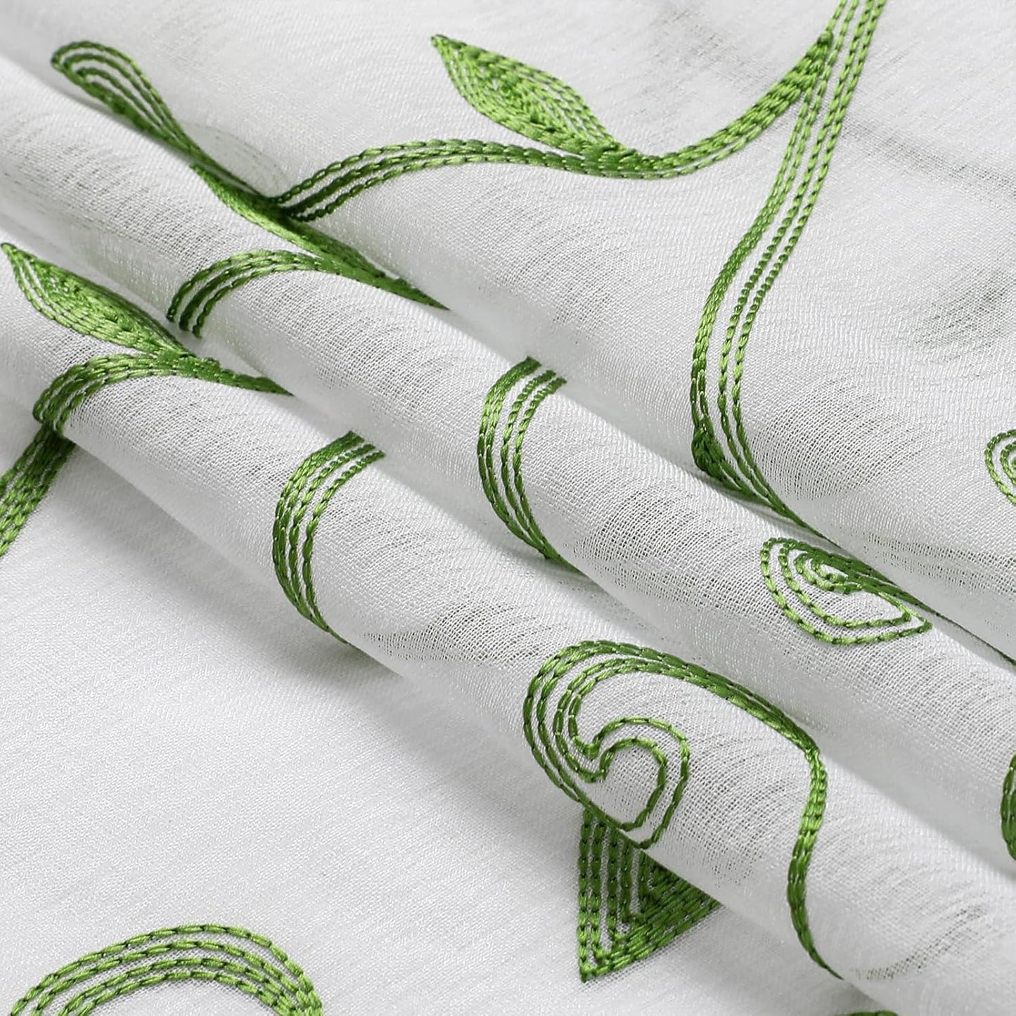 VISIONTEX White Sheer Voile Curtains, Decorative Leaves Embroidery Faux Linen Rod Pocket Window Drapes for Home Kitchen, Living Room and Bedroom 26 x 36 Inch, Set of 2 Curtain Panels