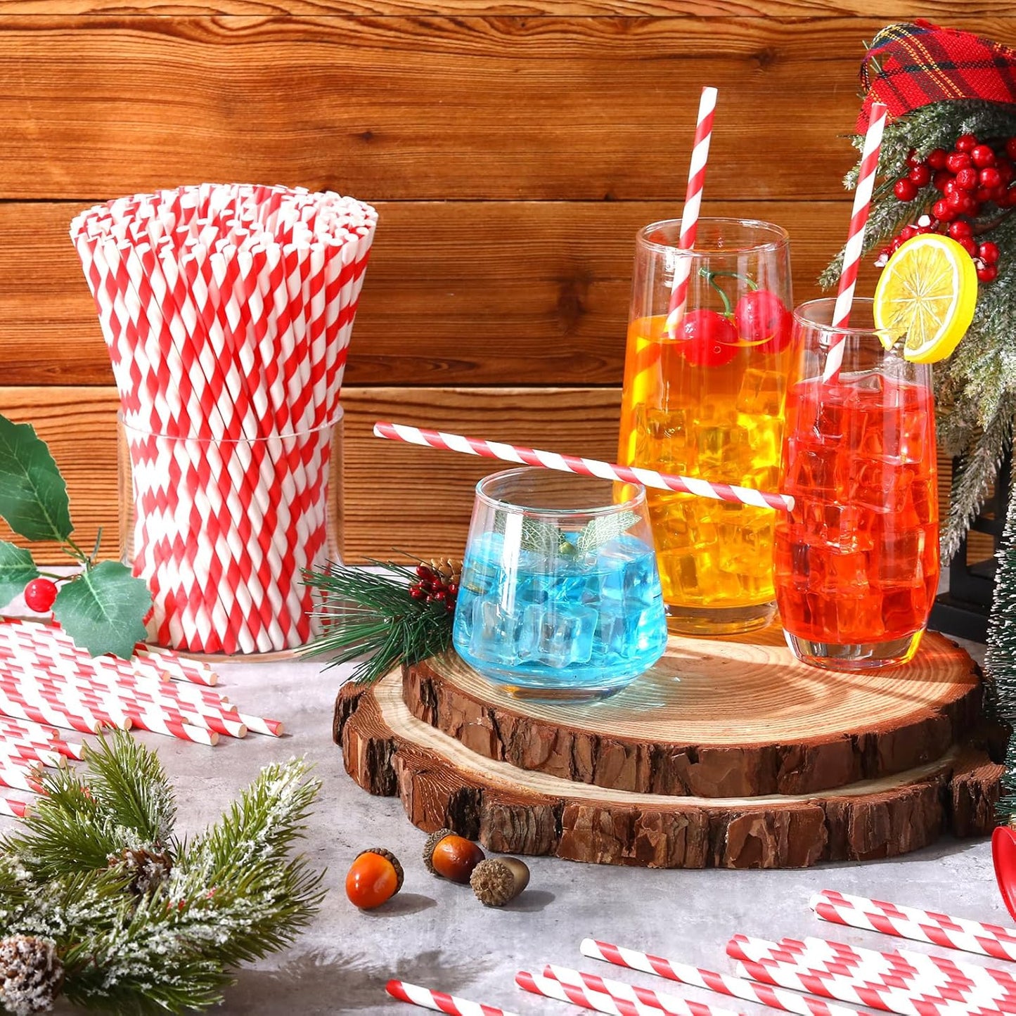 Eaasty 1200 Pcs Colored Paper Straws Bulk Disposable Striped Drinking Paper Straws for Summer Juice, Shakes, Cocktail,7.87 Inches, 0.24'' Diameter (Red)