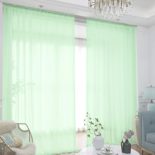 Window Light Green Sheer Curtains 72 Inches Long 2 Panels Sheer Curtain Basic Rod Pocket Panel for Bedroom Children Living Room Yard Kitchen (Light Green, 52" W x 72" L | 2 pcs)