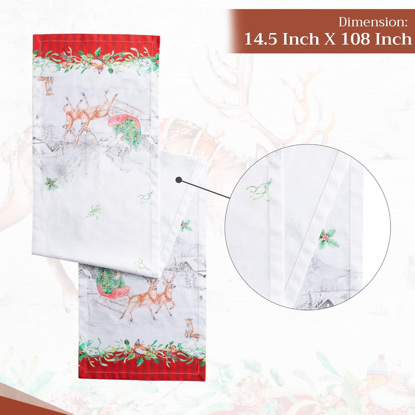 Maison d' Hermine Table Runner 100% Cotton Single Layer Table Runners 108 inches Long for Thanksgiving Christmas Decorations Home Kitchen Dining Party Wedding (Christmas Tradition, 14.5" x 108")