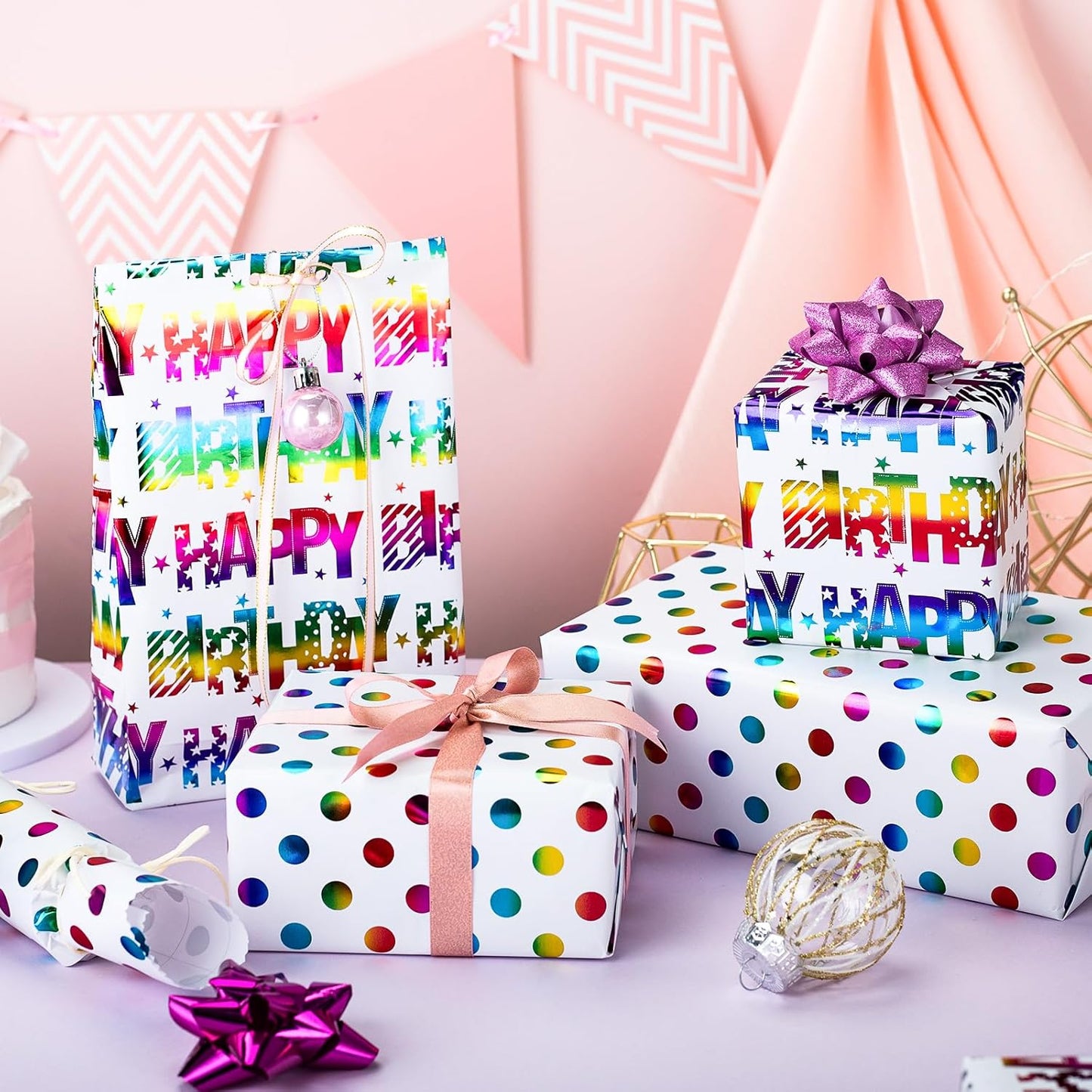 Yarcony Colorful Polka Dot Wrapping Paper Mini Roll, Gift Wrapping Paper, Rainbow Polka-Dot Gift Wrap for Present Packaing, Boys Girls Birthday, Party, Holidays, and Celebrations(17 Inch X 16.5 Feet)