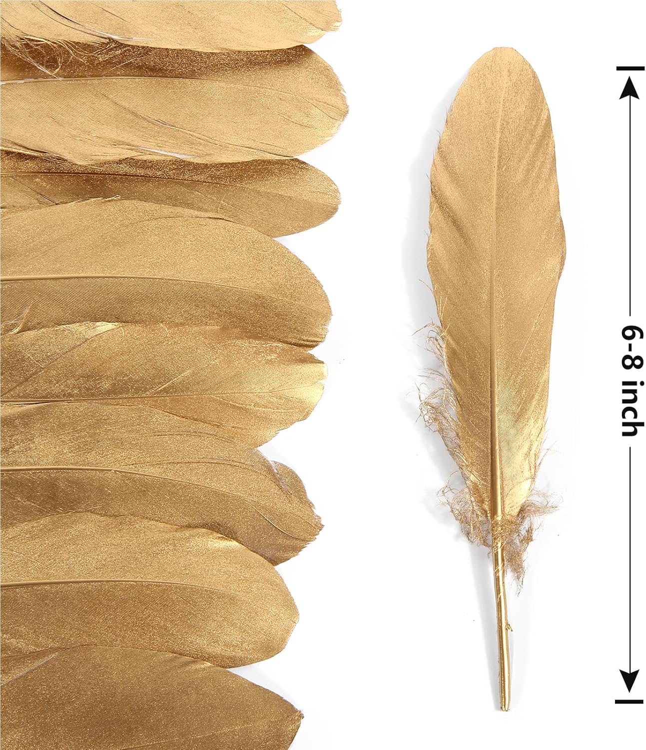THARAHT 120pcs Gold Goose Feathers Natural Bulk 6-8 inch 15-20cm for Crafts DIY Cosplay Wedding Party Halloween Decoration Goose Nagoire Feathers