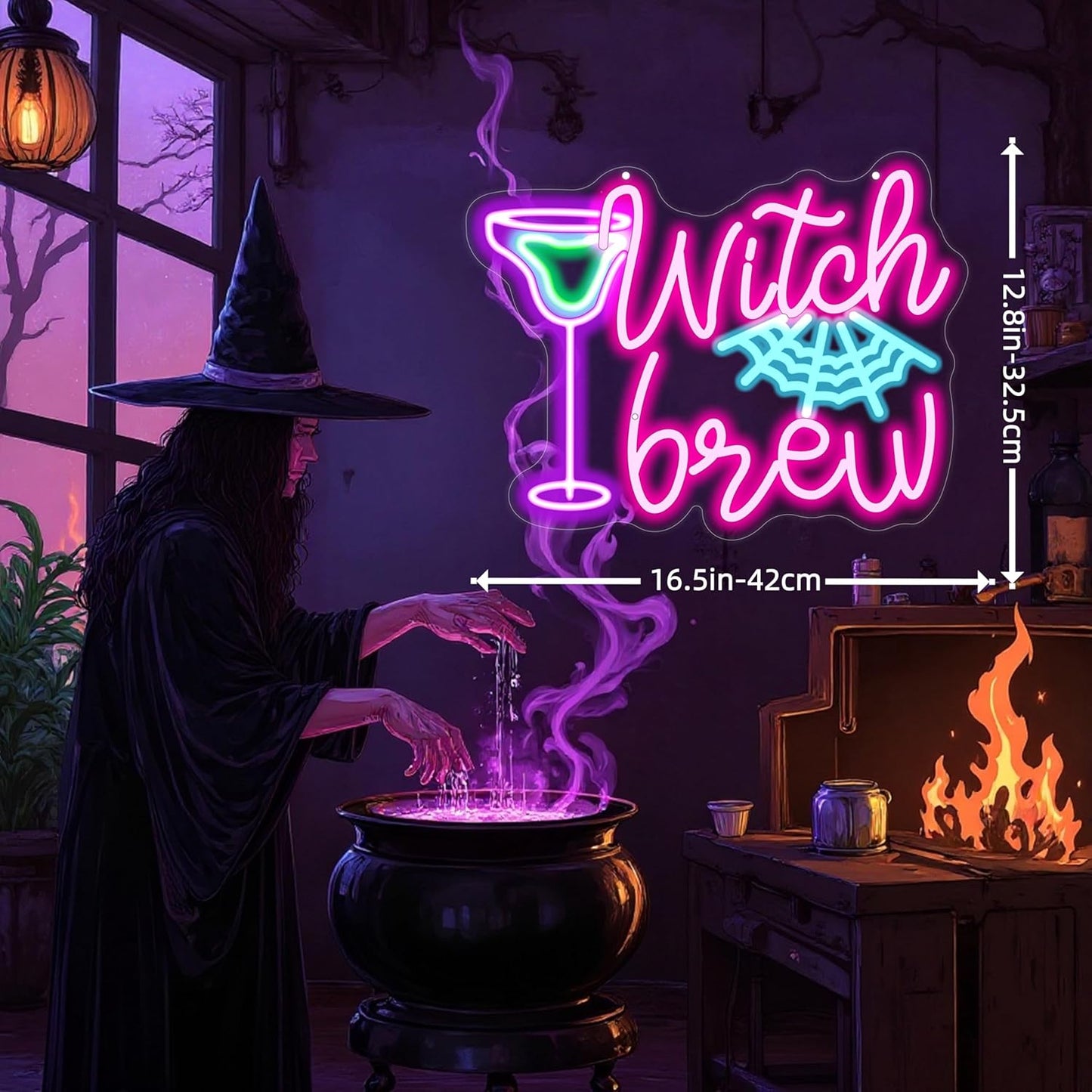 Witch Brew Neon Sign, Witches LED Light, Halloween Neon Sign, Gothic Decor Sign, Horror Decor Sign for Room Halloween Party Musical Led Sign for Wall Art Decor Gifts for Witch Fans Lovers